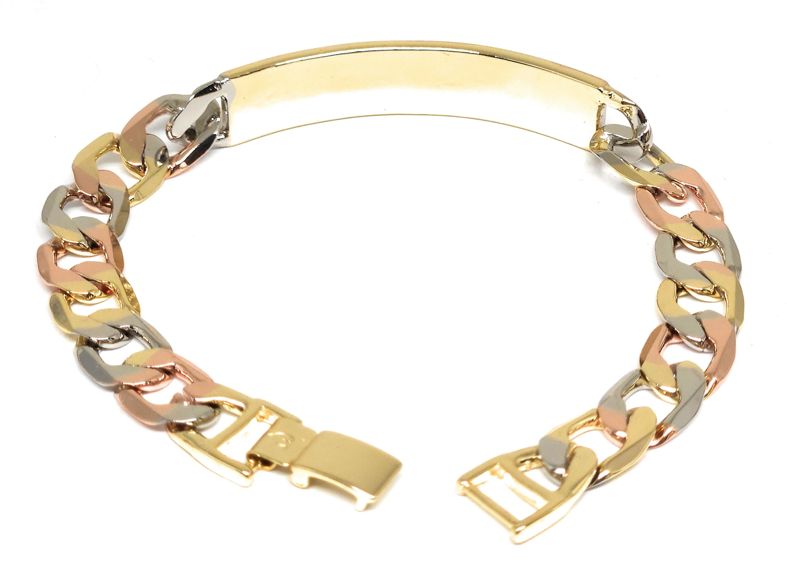 Gold Plated TRI-COLOR CUBAN LINK ID Bracelet 8” 10mm Width Esclava - Image 7