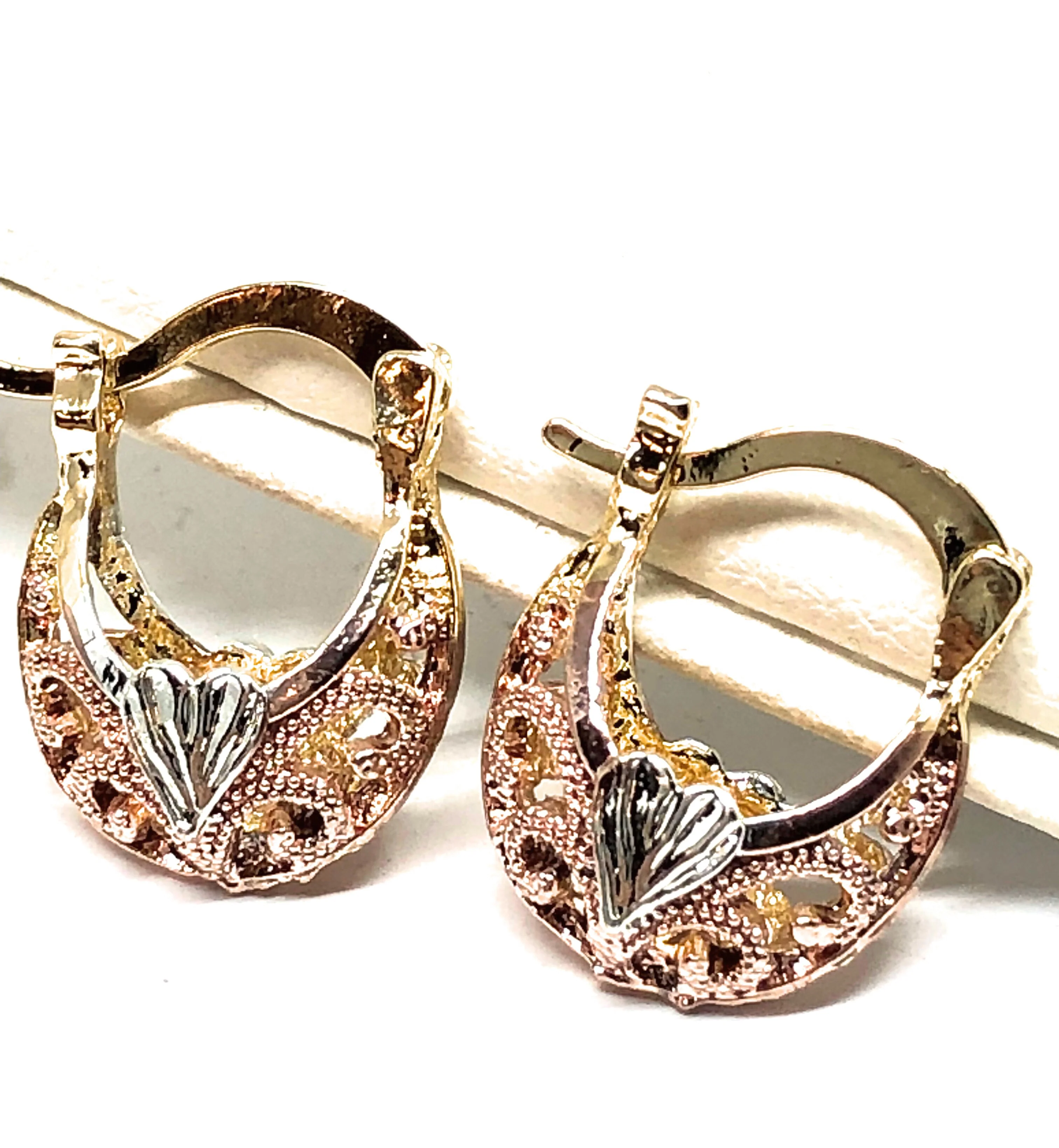 Gold Plated Tri-Color Kids Basket Earrings Aretes Canasta Tres Colores Para Ninos - Image 4