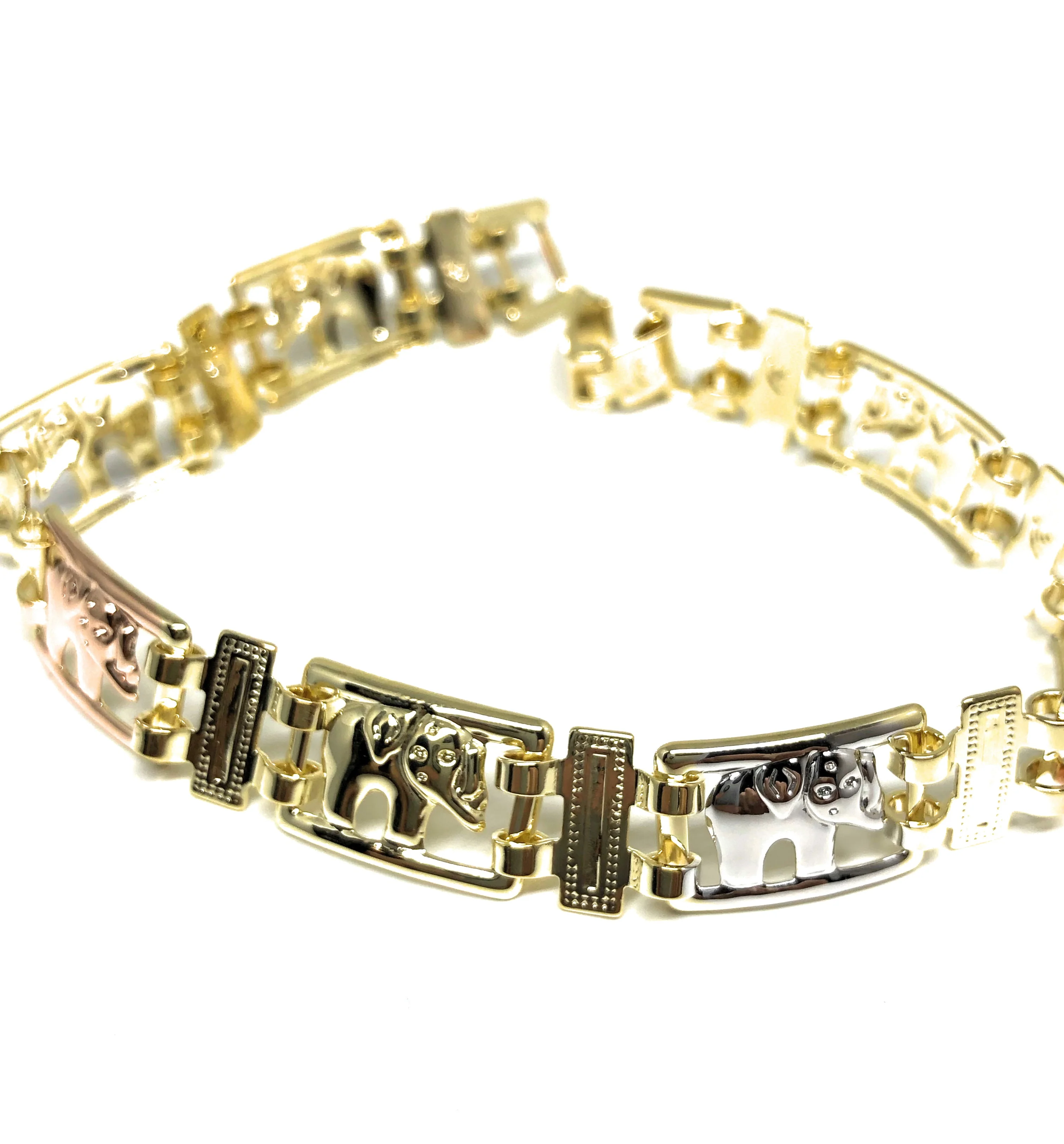 Gold Plated Tri-Color Lucky Elephant Bracelet Pulsera Tres Colores Suerte 8” - Image 2