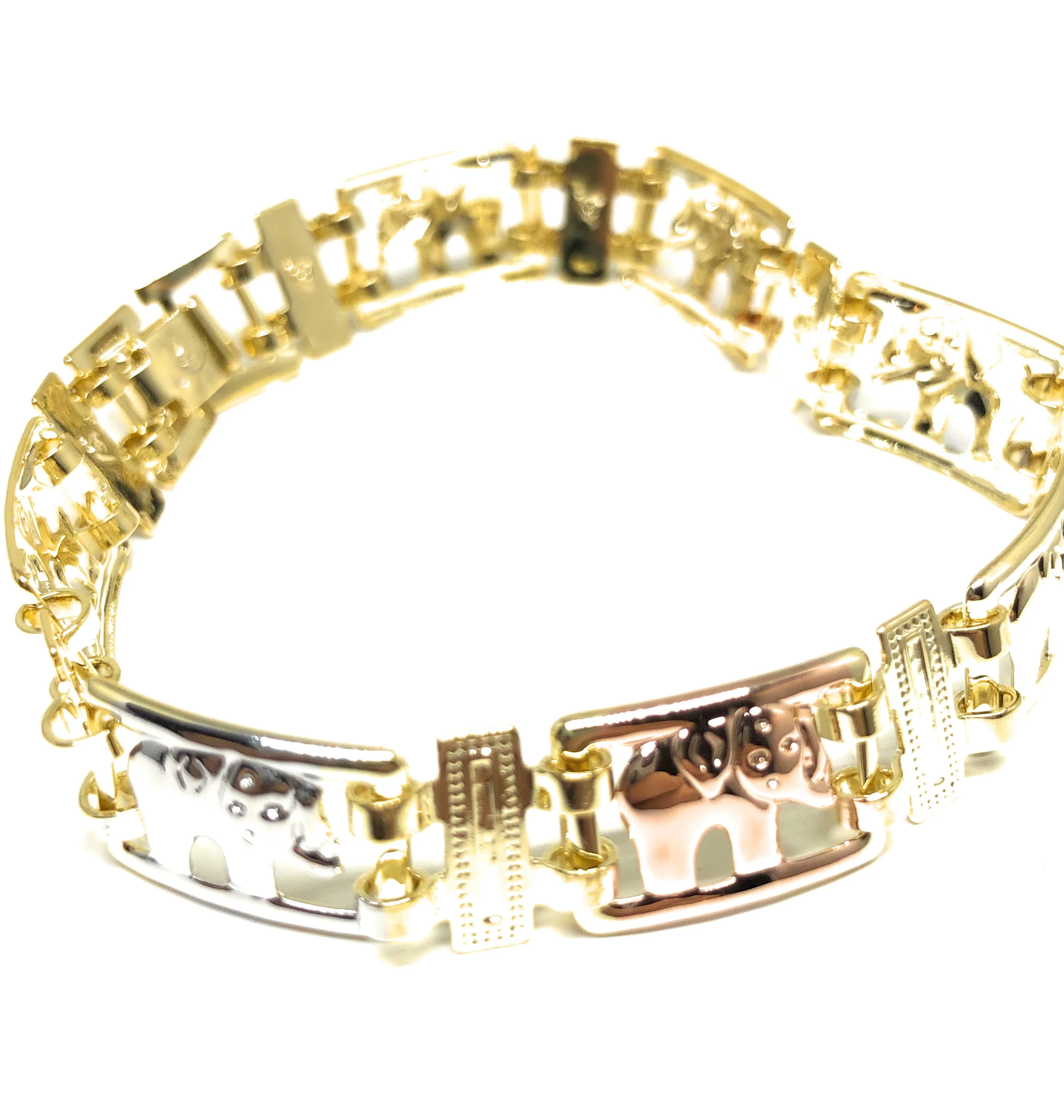 Gold Plated Tri-Color Lucky Elephant Bracelet Pulsera Tres Colores Suerte 8” - Image 4