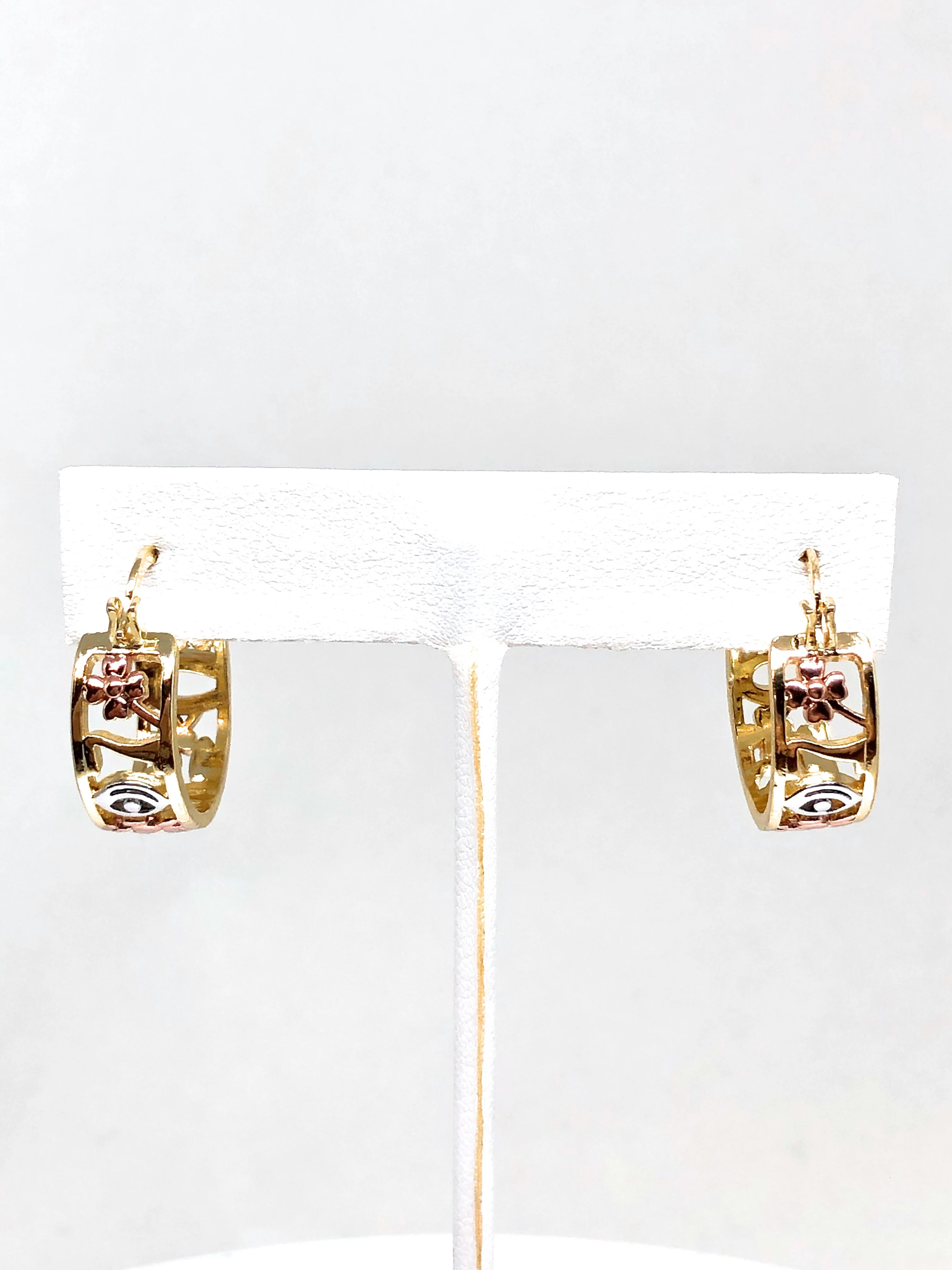Gold Plated Tri-Color Lucky Symbols Hoop Earrings Aretes Arracada Suerte Tres Colores - Image 6