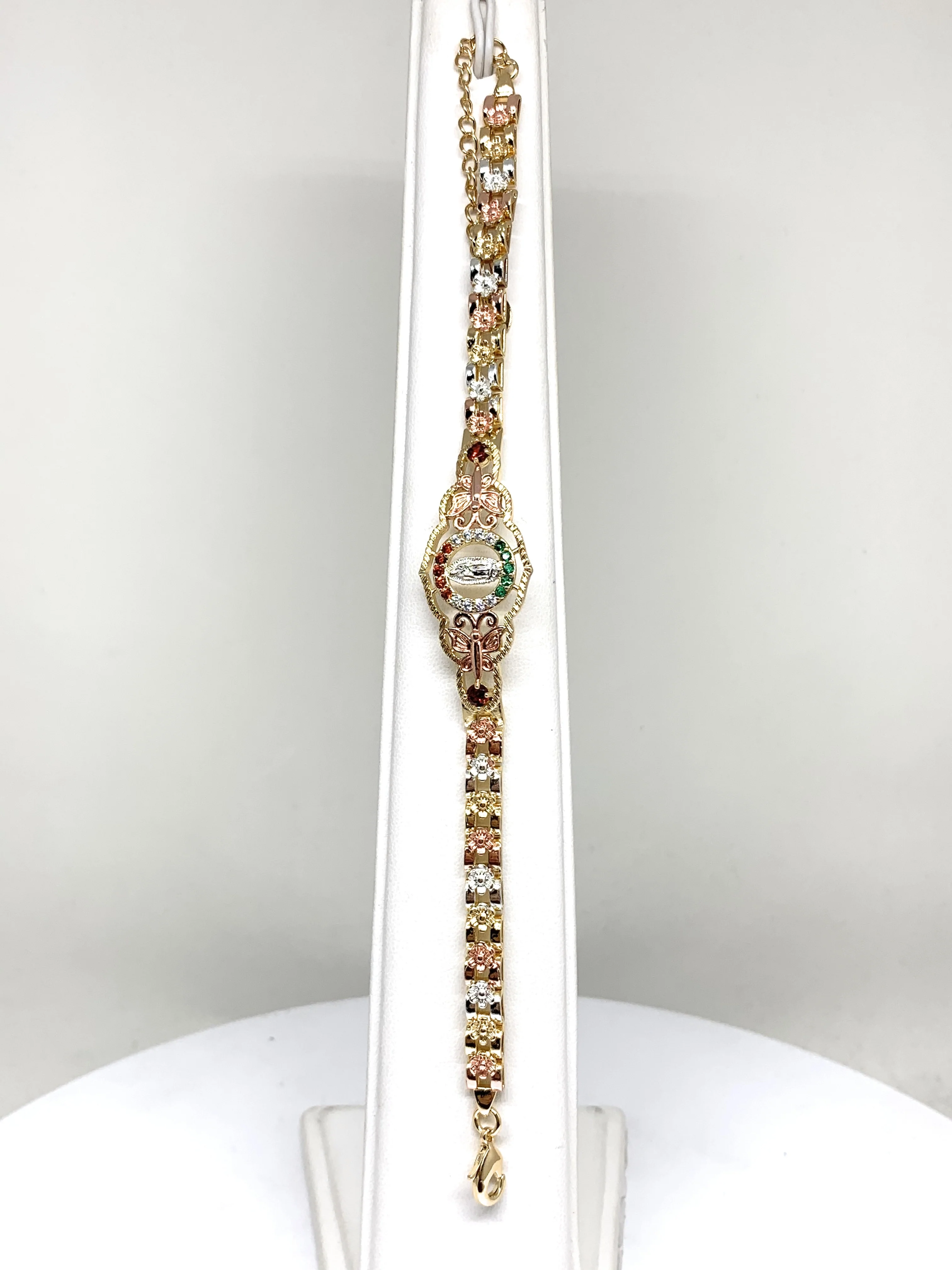 Gold Plated Tri-Color Round Virgin Mary Butterfly Bracelet Virgen De Guadalupe Pulsera  8" - Image 5