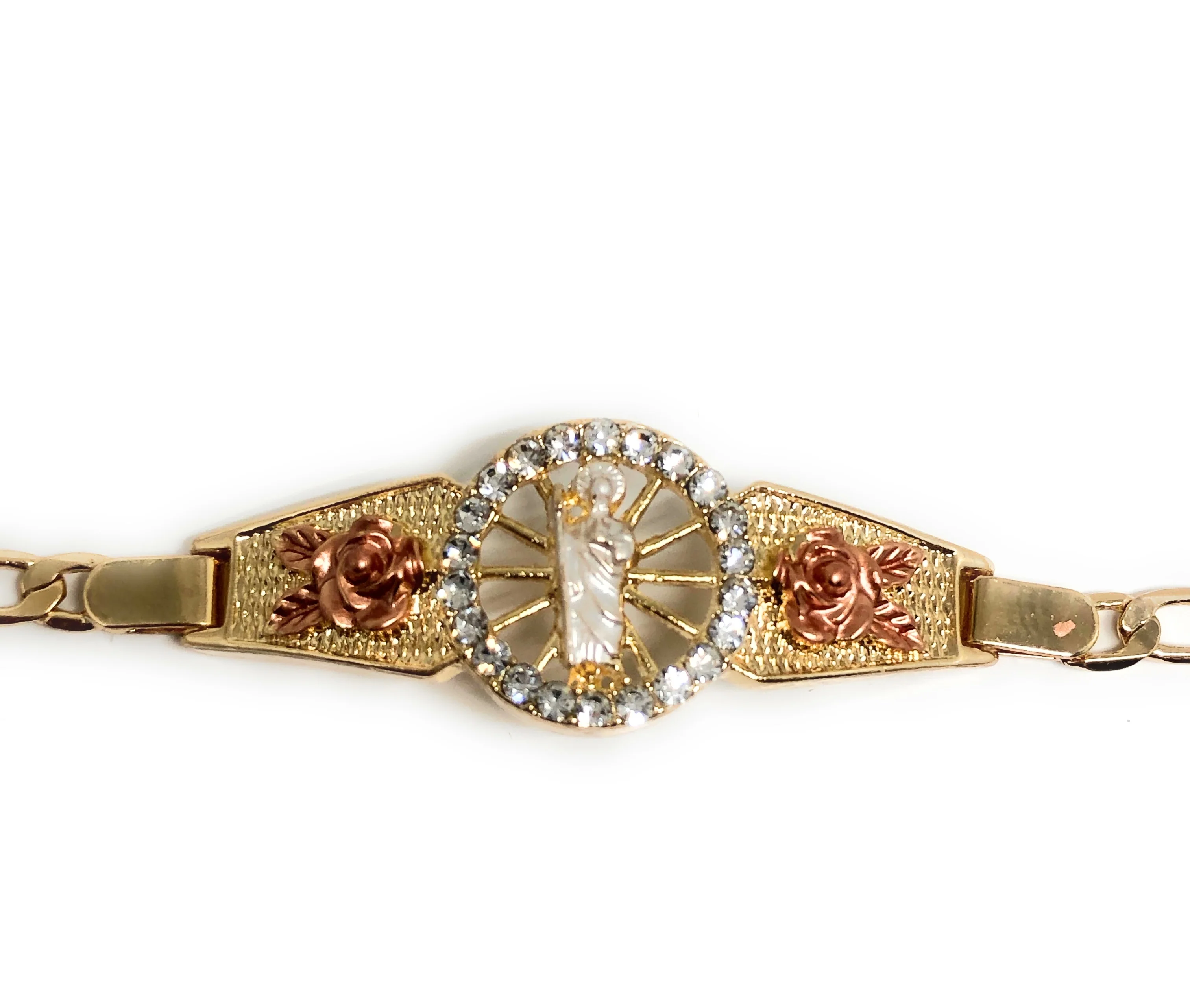 Gold Plated Tri-Color Saint Jude Figaro Bracelet San Judas Esclava 8" - Image 3