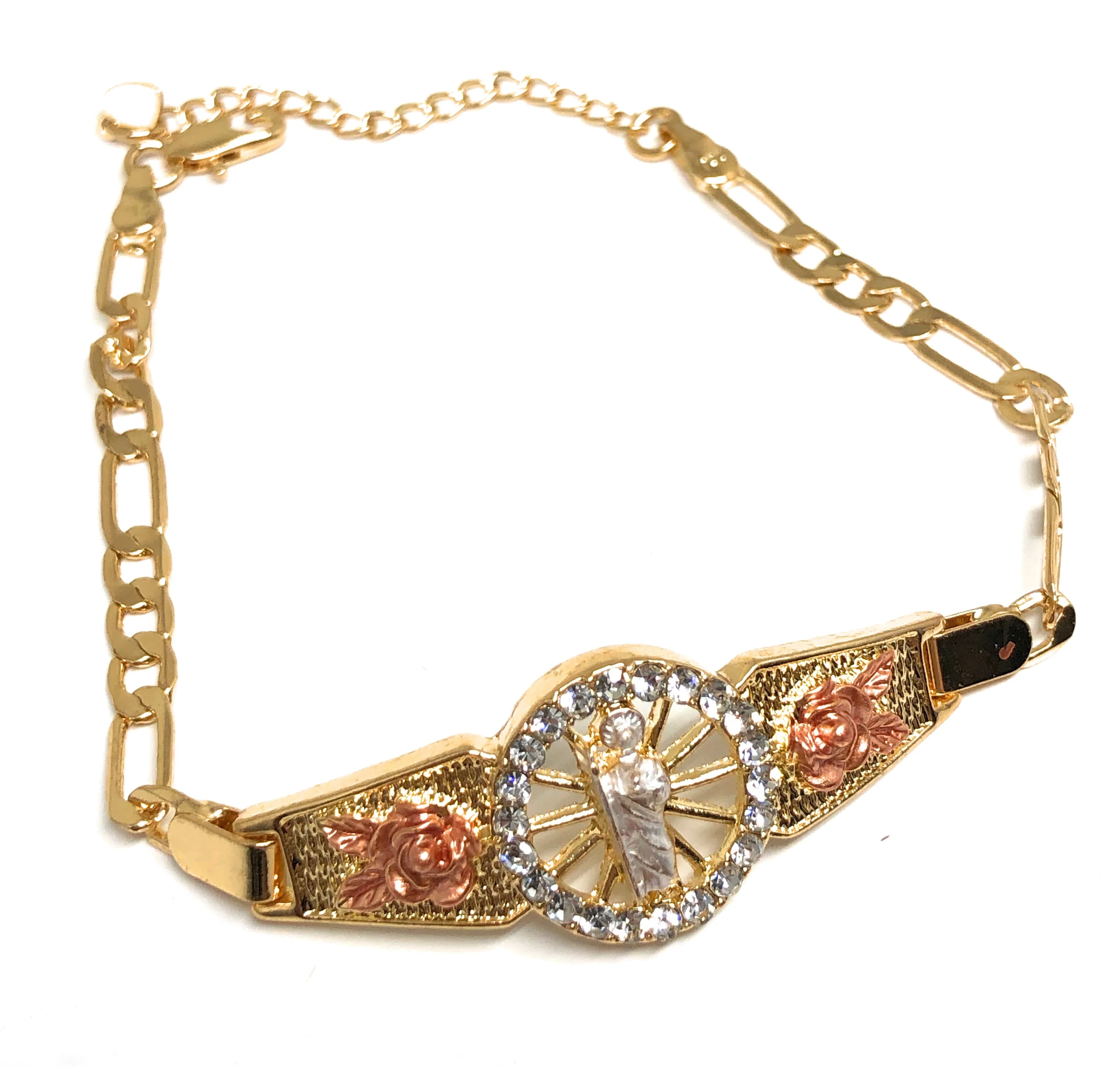 Gold Plated Tri-Color Saint Jude Figaro Bracelet San Judas Esclava 8" - Image 4