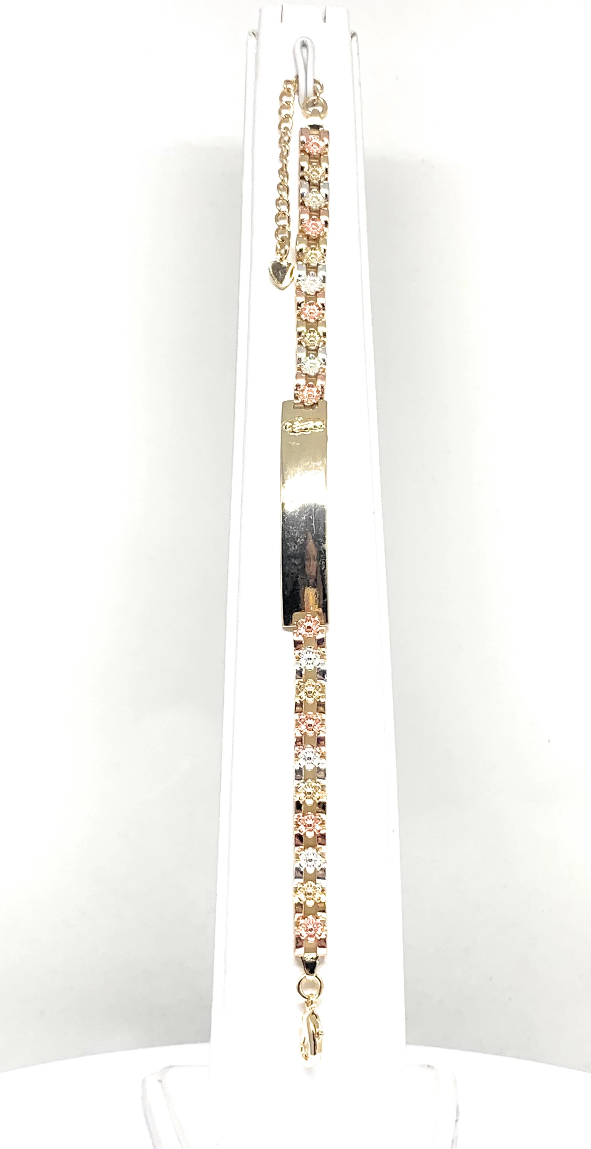 Gold Plated Tri-Color Saint Jude San Judas Flower ID Bracelet 7.5” 5.5mm Width Esclava - Image 4