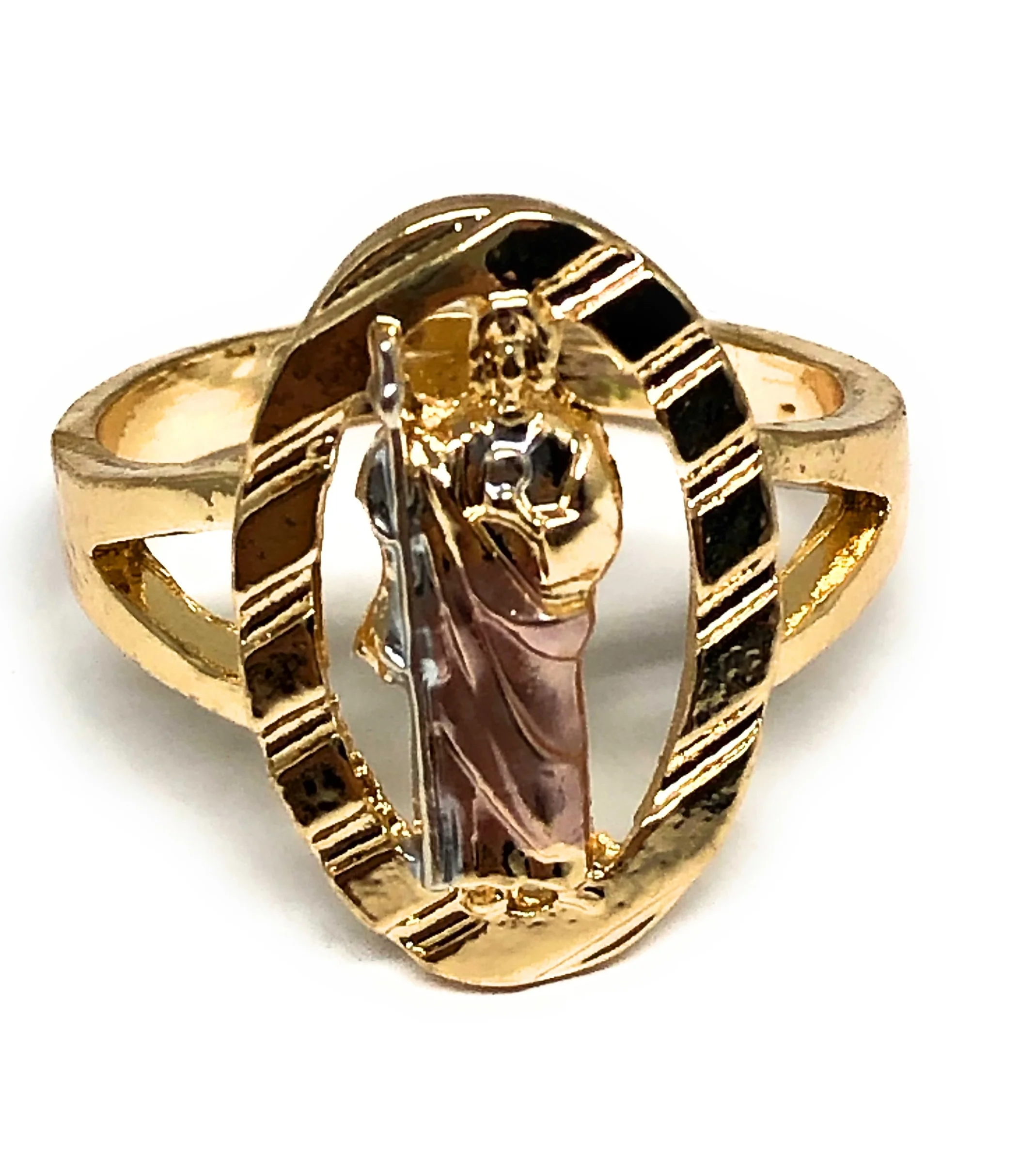 Gold Plated Tri-Color San Judas Saint Jude Ring Anillo