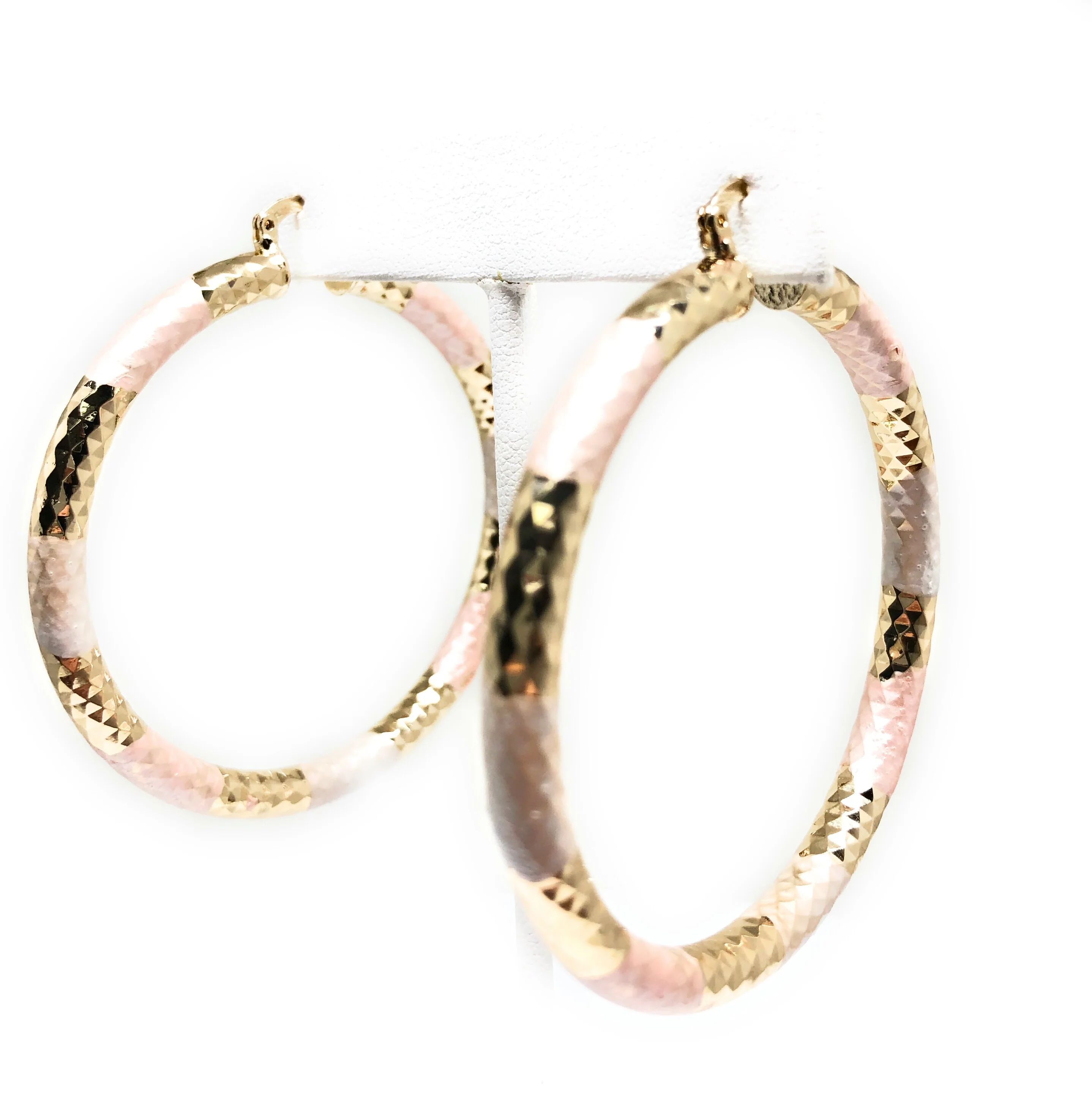 Gold Plated Tri-Color Tube Hoop Earrings Aretes Tubo Arracada Tres Colores - Image 3