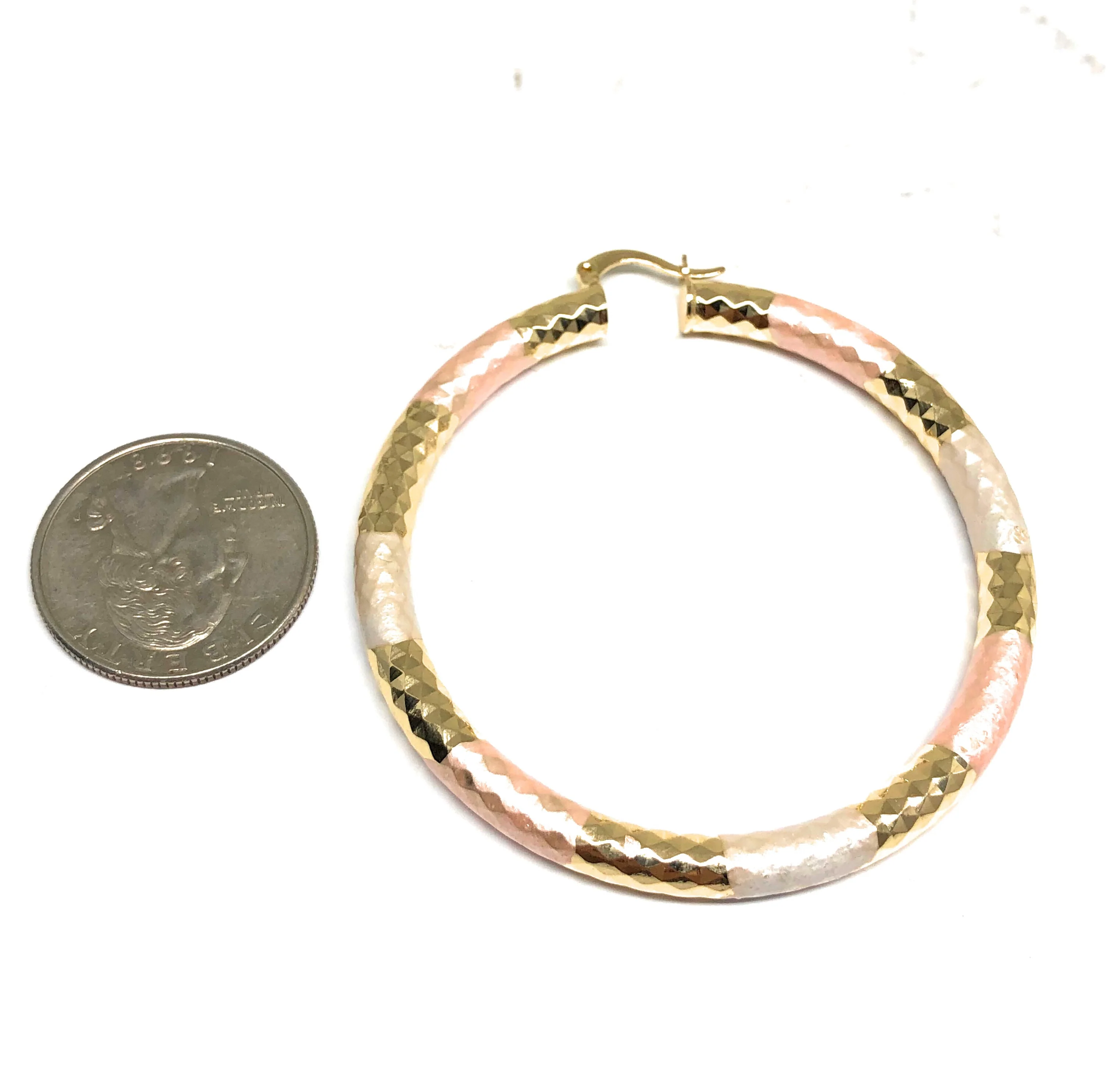 Gold Plated Tri-Color Tube Hoop Earrings Aretes Tubo Arracada Tres Colores - Image 6