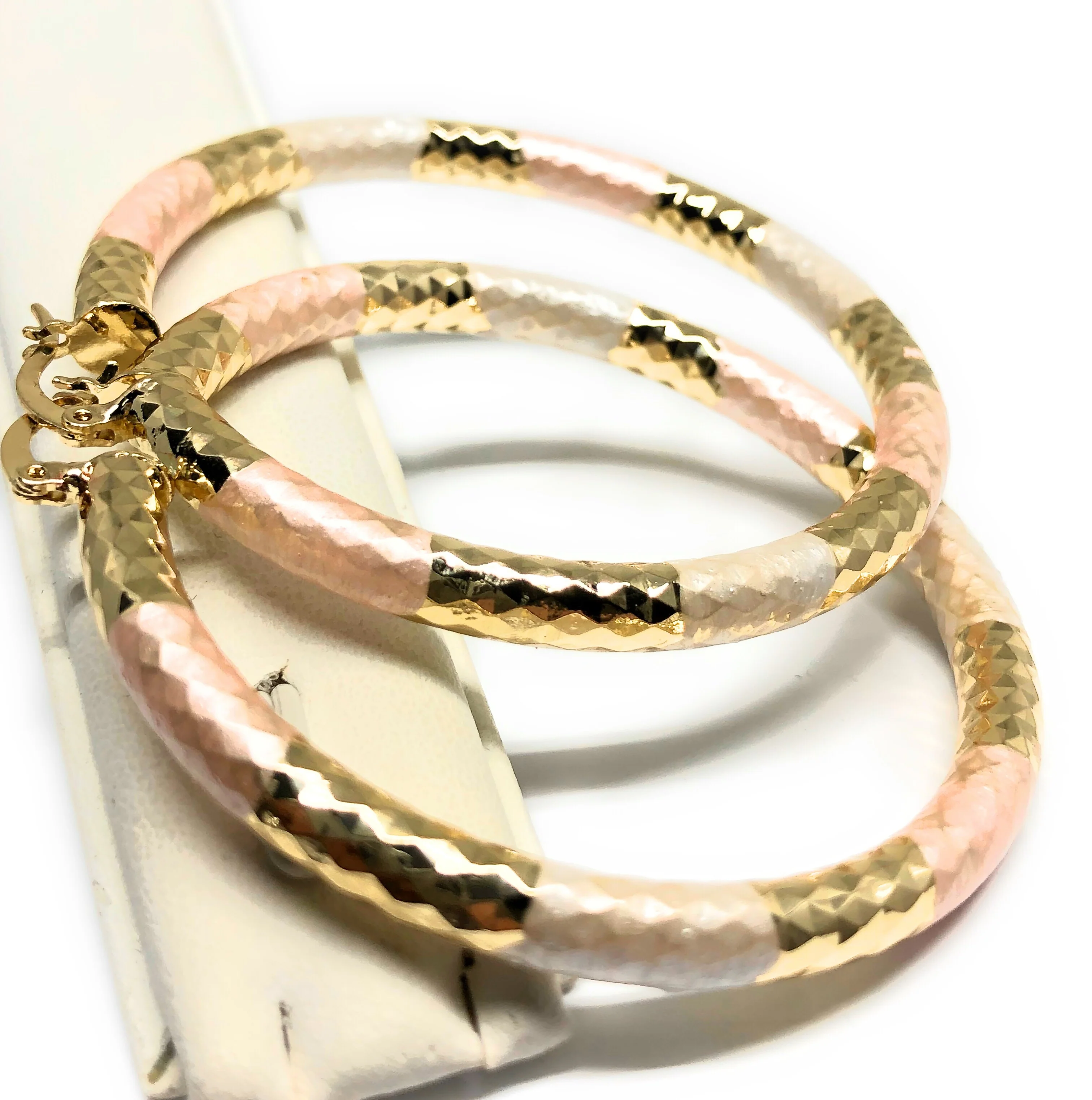 Gold Plated Tri-Color Tube Hoop Earrings Aretes Tubo Arracada Tres Colores - Image 7