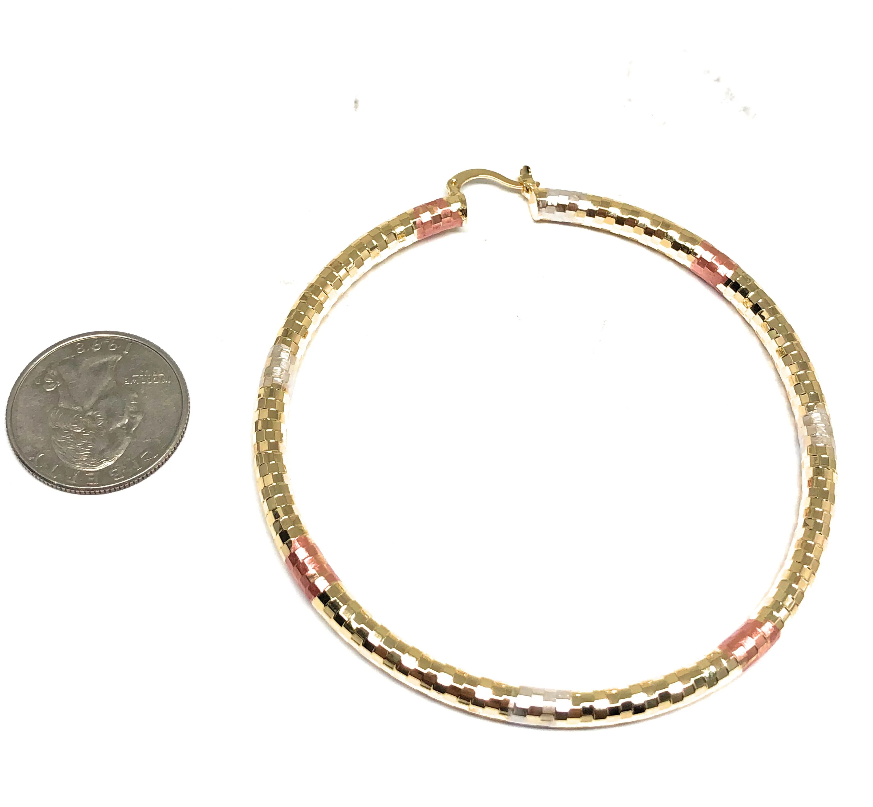 Gold Plated Tri-Color Tube Hoop Earrings Aretes Tubo Arracada Tres Colores - Image 8