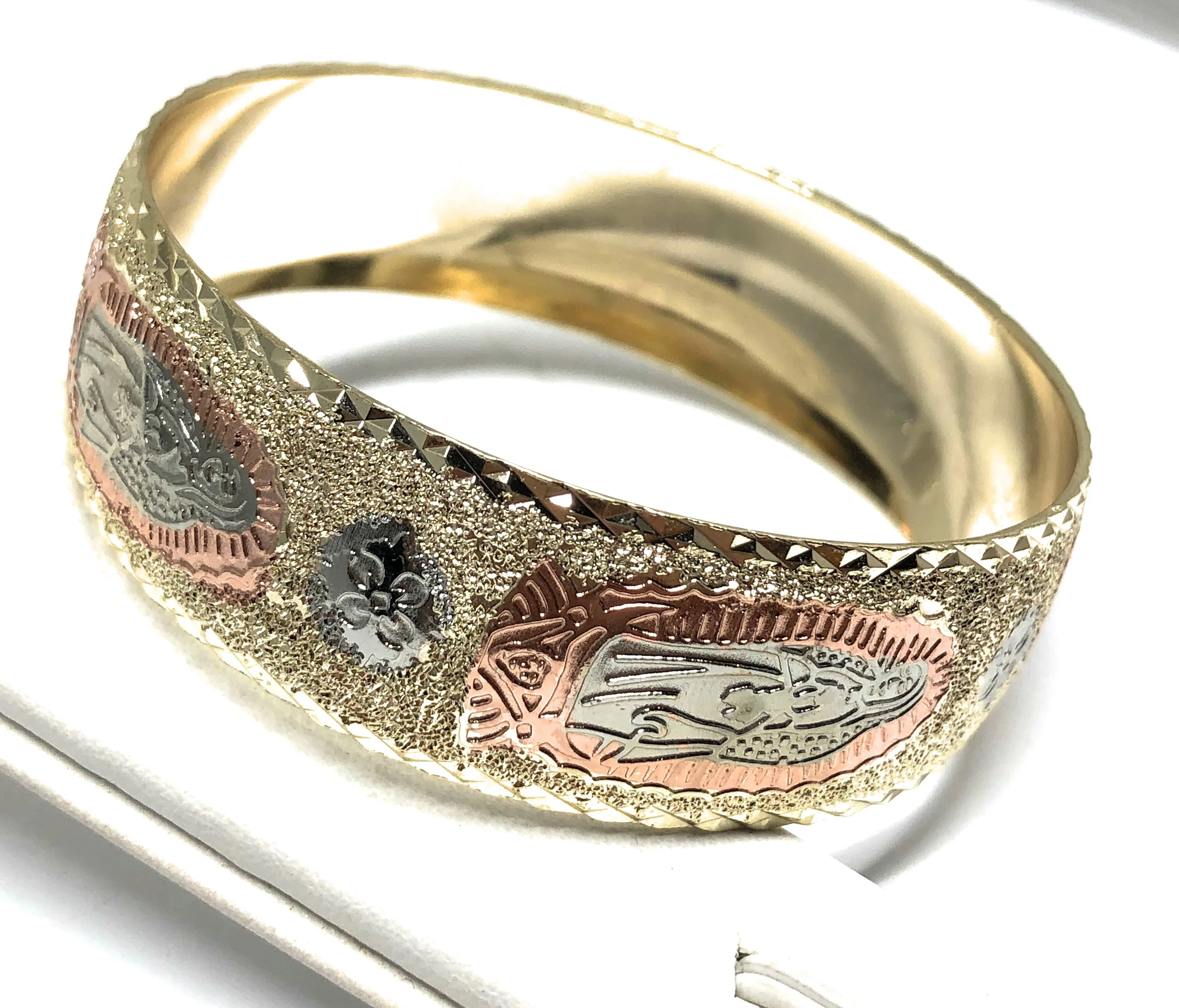 Gold Plated Tri-Color Virgin Mary Bangle Bracelet Pulsera Virgen Guadalupe Tres Colores hi