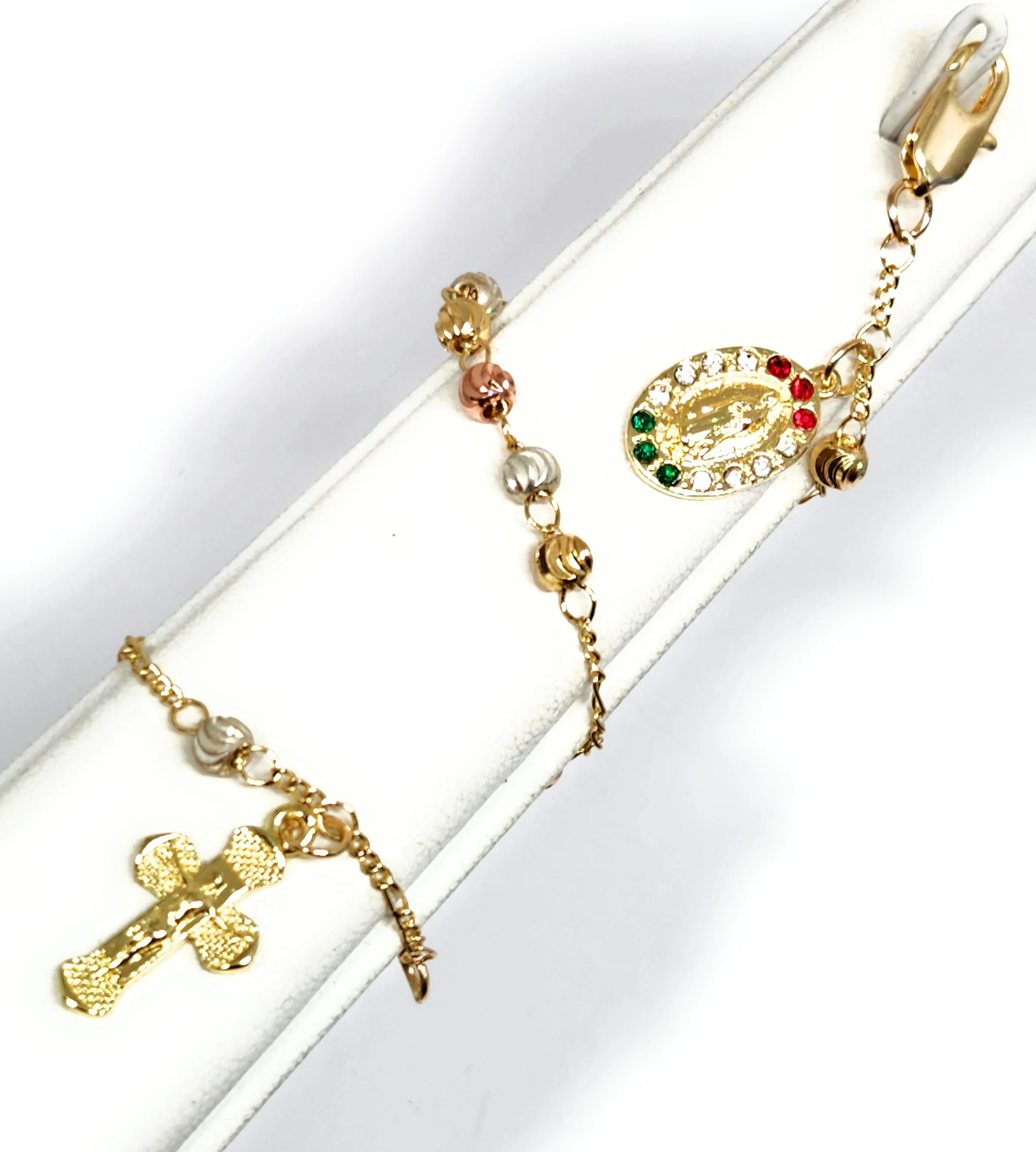 Gold Plated Tri-Color Virgin Mary CZ Bracelet Virgen De Guadalupe Pulsera Tres Colores 8” - Image 5