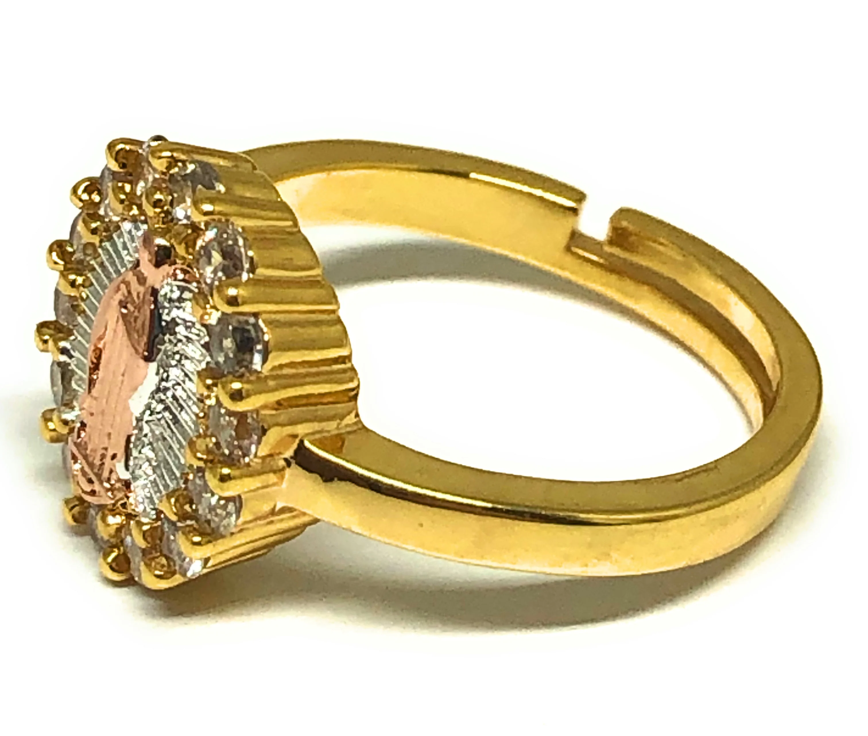 Gold Plated Tri-Color Virgin Mary CZ  Ring Virgen Guadalupe Anillo Adjustable Sizes (5-12) - Image 2