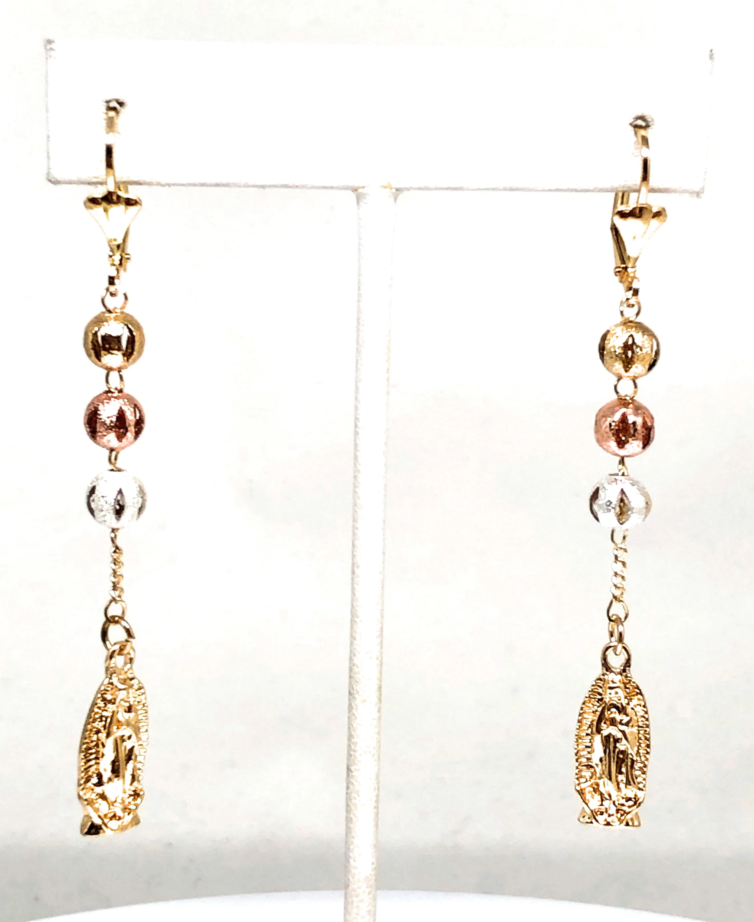 Gold Plated Tri Color Virgin Mary Dangle Earrings Aretes Virgen De Guadalupe - Image 3