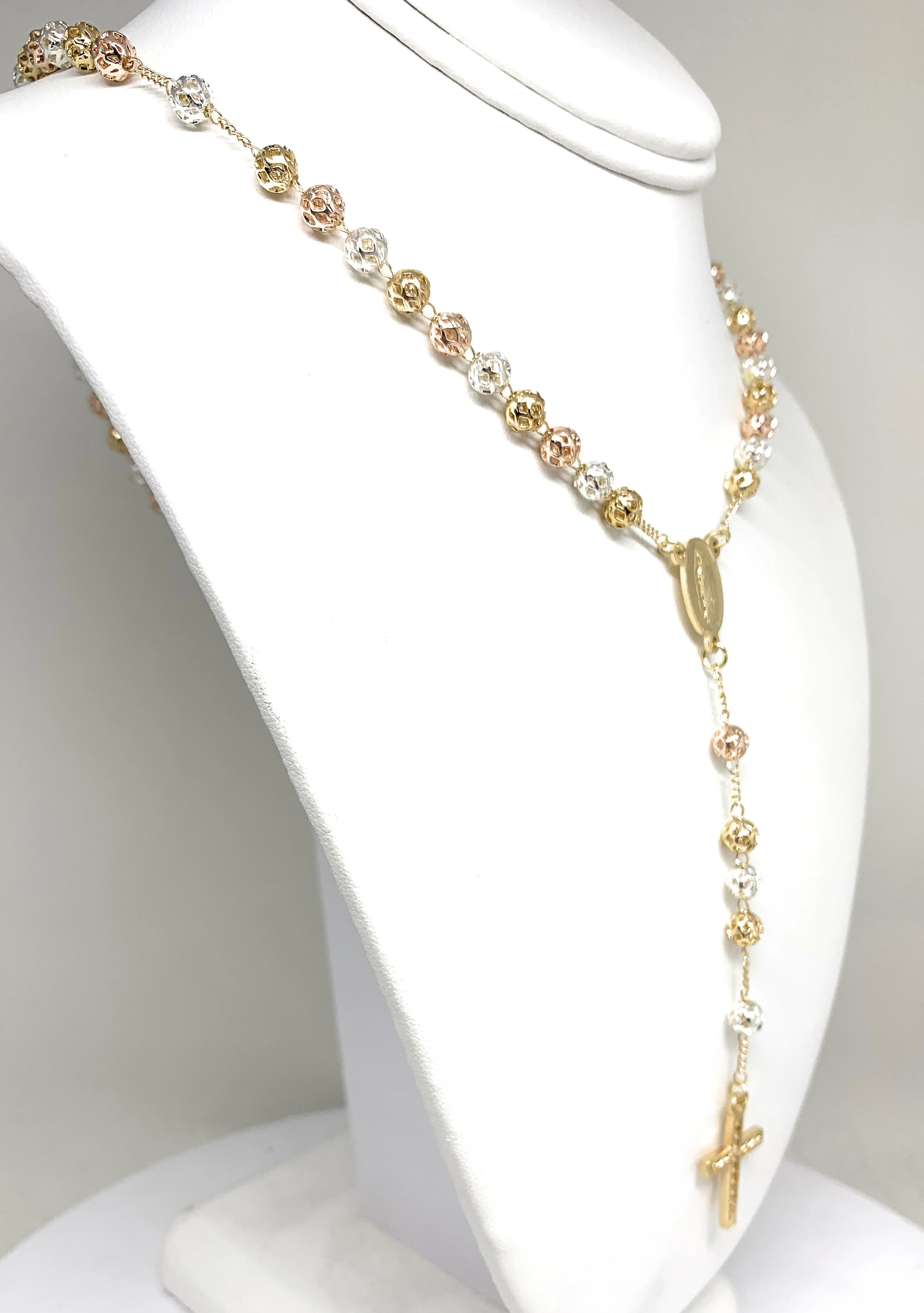 Gold Plated Tri-Color Virgin Mary Rosary Necklace Virgen Guadalupe Rosario Crucifijo Tres Colores 20” - Image 3