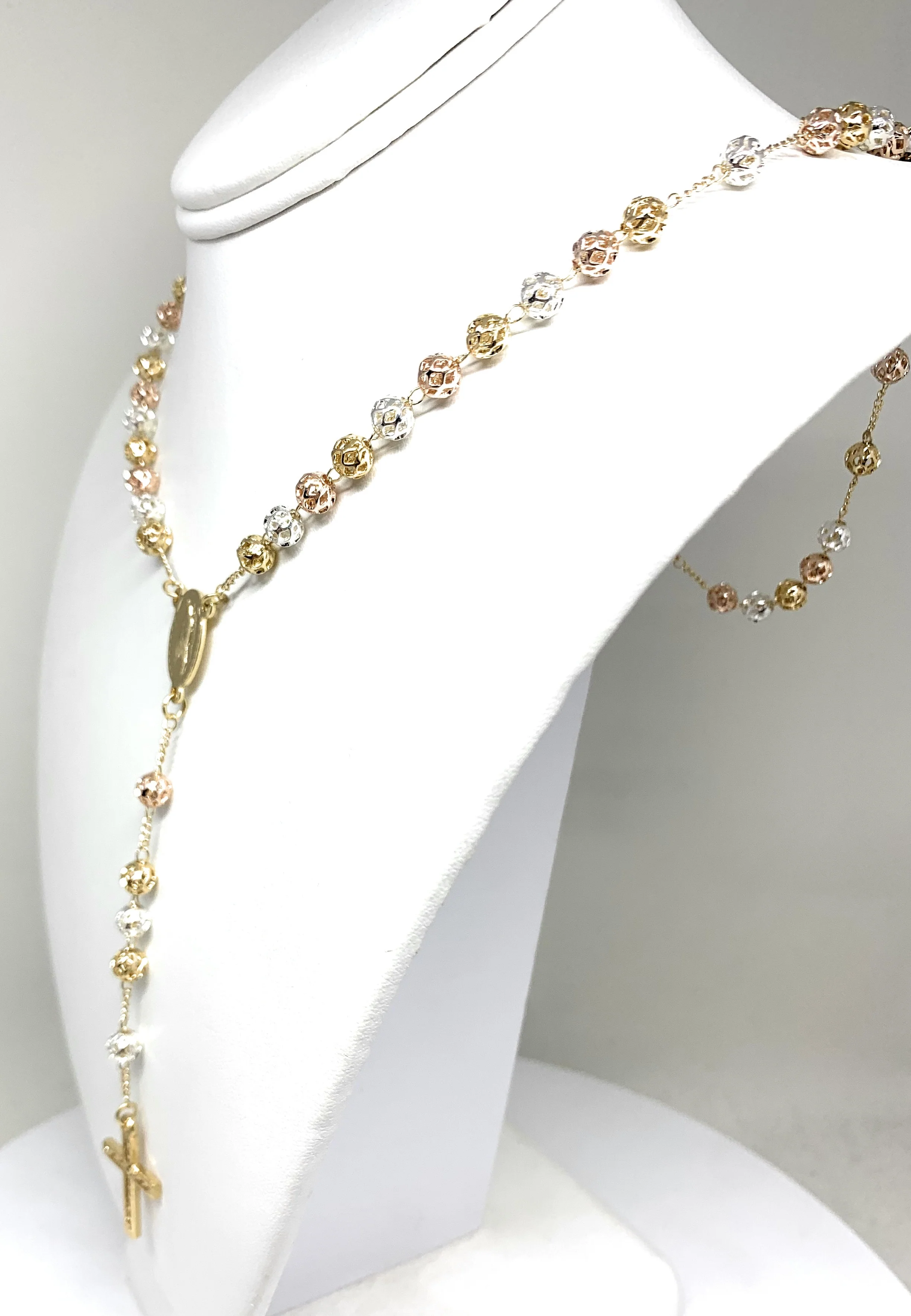 Gold Plated Tri-Color Virgin Mary Rosary Necklace Virgen Guadalupe Rosario Crucifijo Tres Colores 20” - Image 4