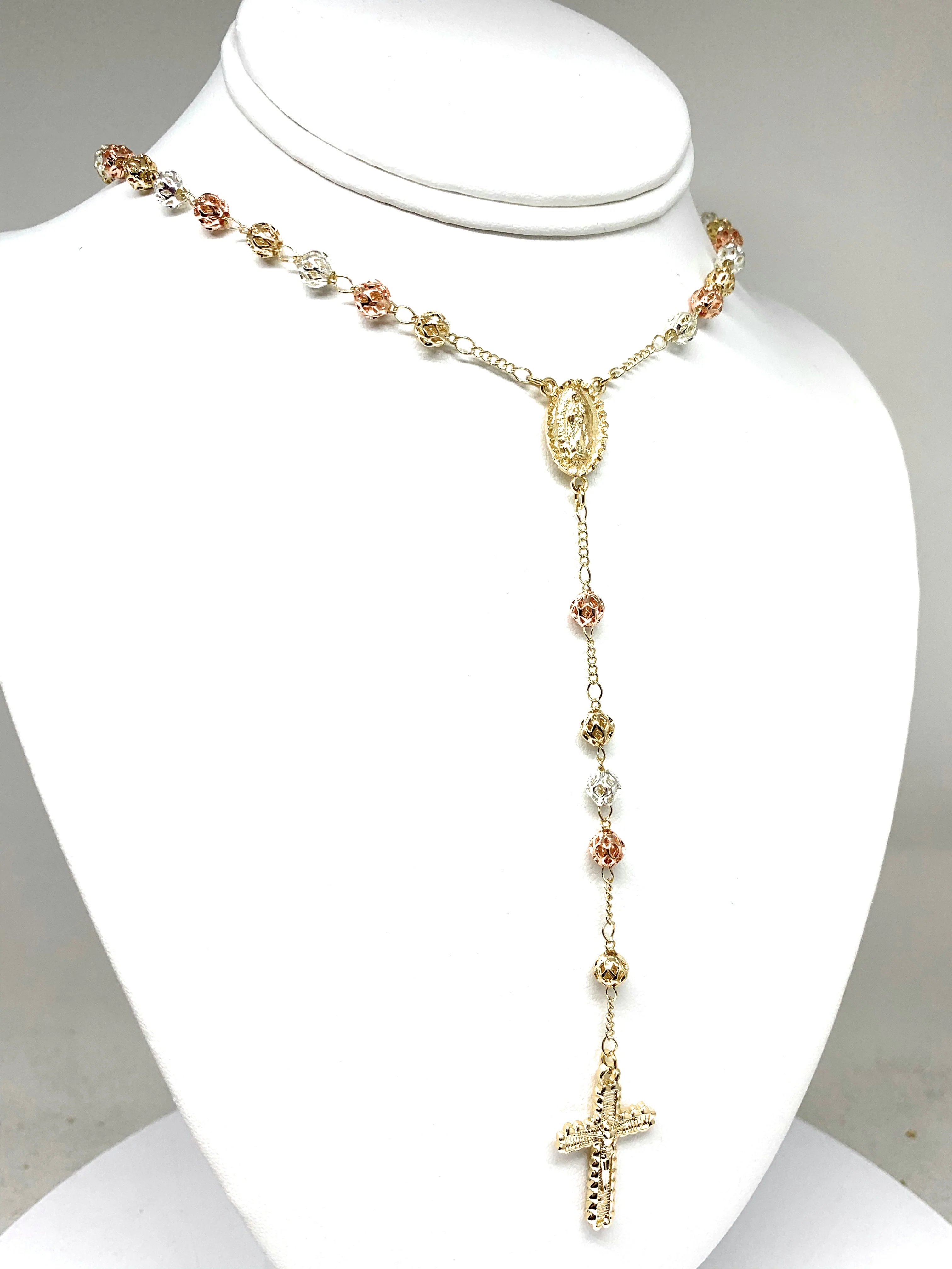 Gold Plated Tri-Color Virgin Mary Rosary Necklace Virgen Guadalupe Rosario Crucifijo Tres Colores 26” - Image 4