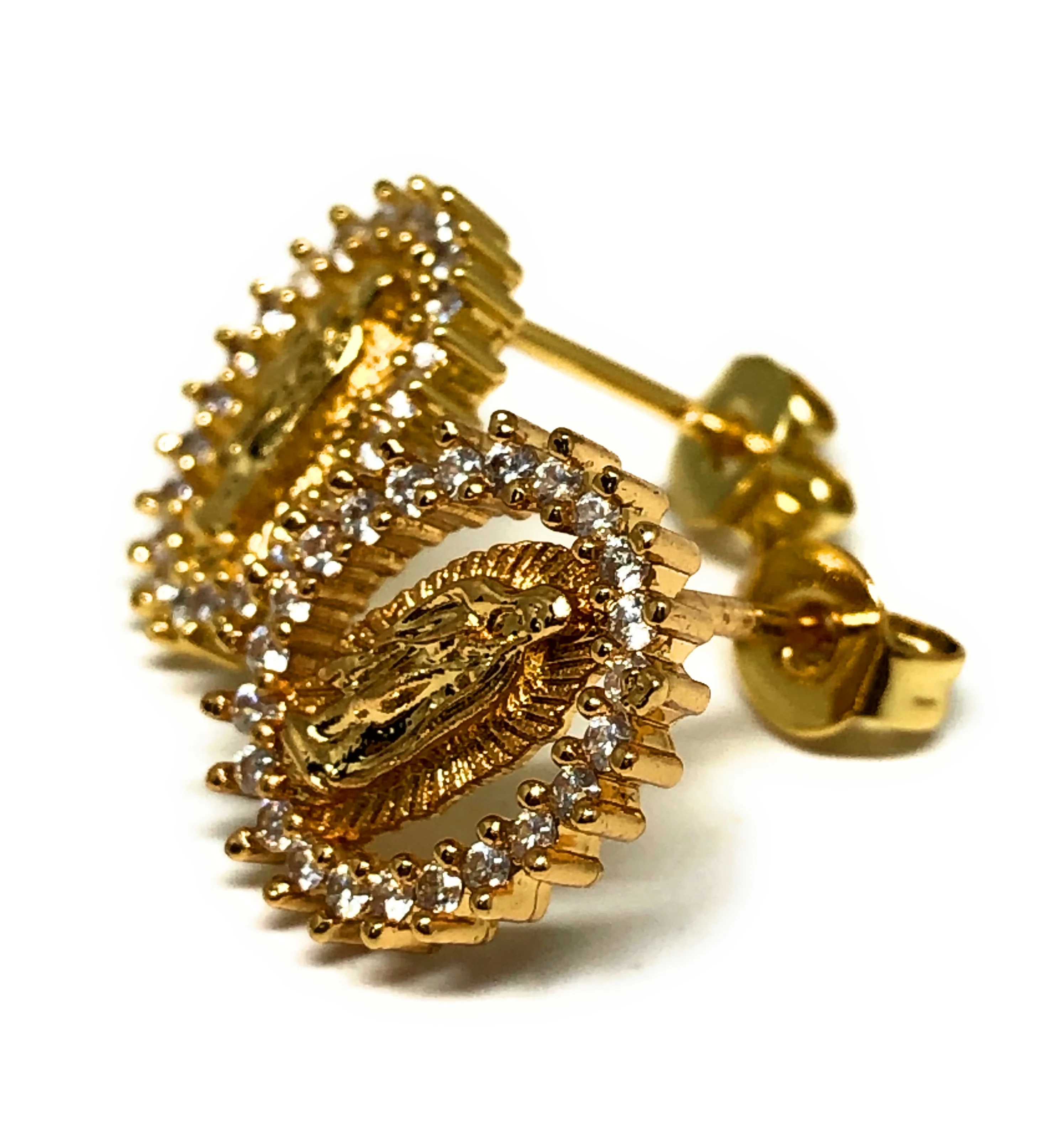 Gold Plated Virgin Mary Earrings w/ Stones Aretes Virgen Guadalupe - Image 4