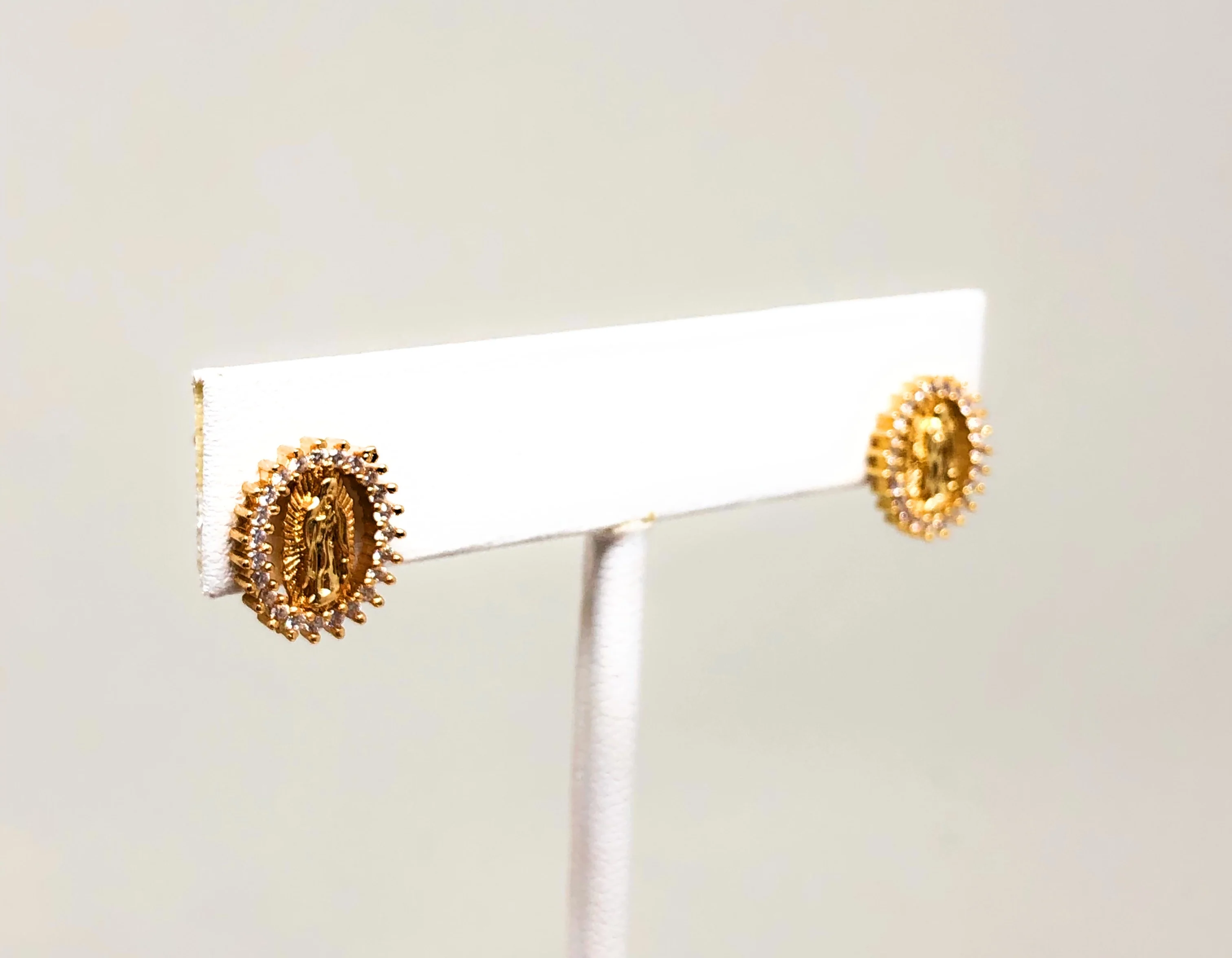 Gold Plated Virgin Mary Earrings w/ Stones Aretes Virgen Guadalupe - Image 5