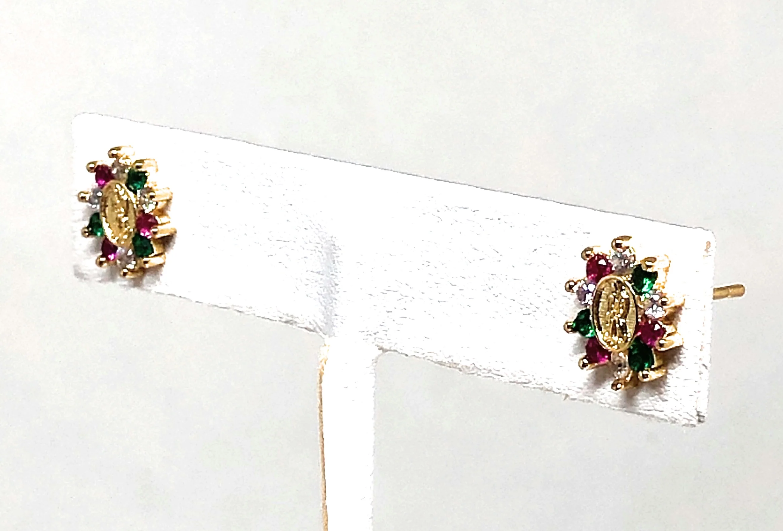 Gold Plated Virgin Mary Earrings w/ Stones Aretes Virgen Guadalupe - Image 6