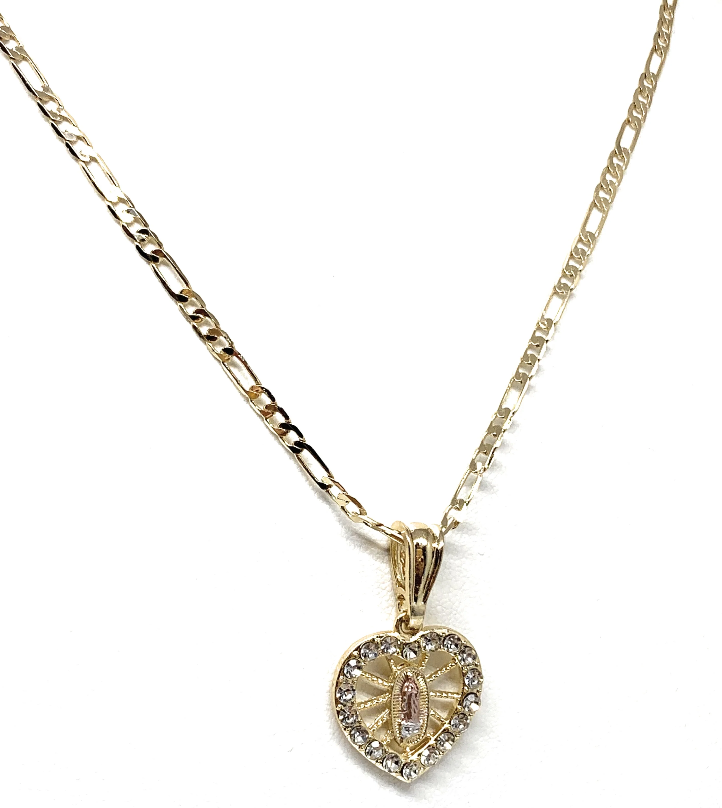 Gold Plated Tri-Color Virgin Mary Heart Cubic Zirconia Pendant Necklace 24” Virgen Guadalupe - Image 5