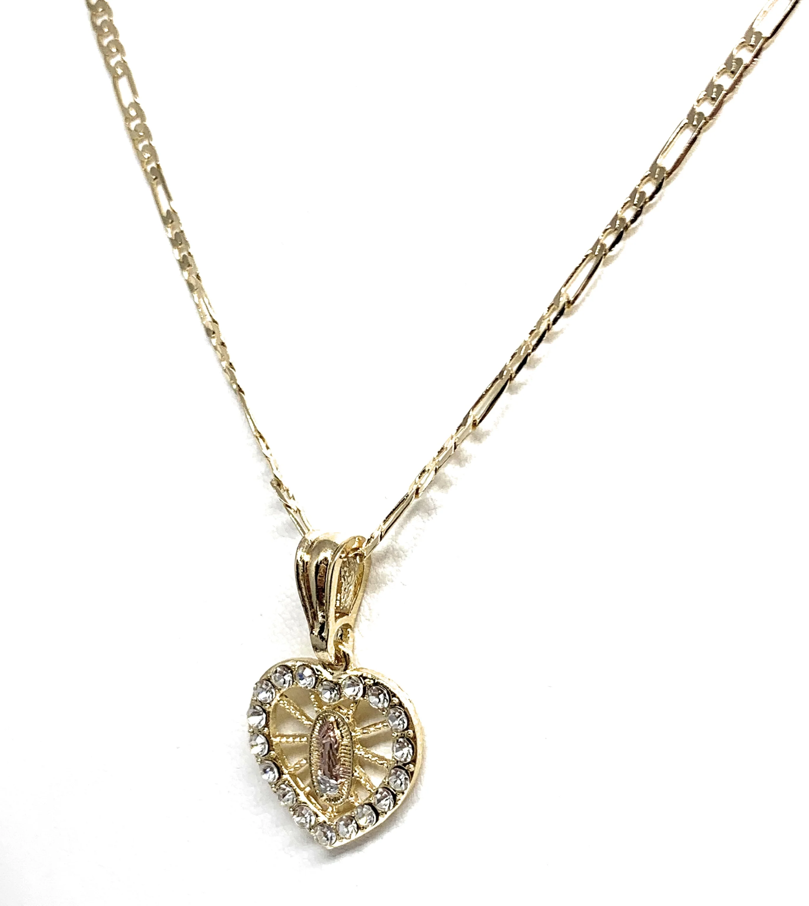 Gold Plated Tri-Color Virgin Mary Heart Cubic Zirconia Pendant Necklace 24” Virgen Guadalupe - Image 6