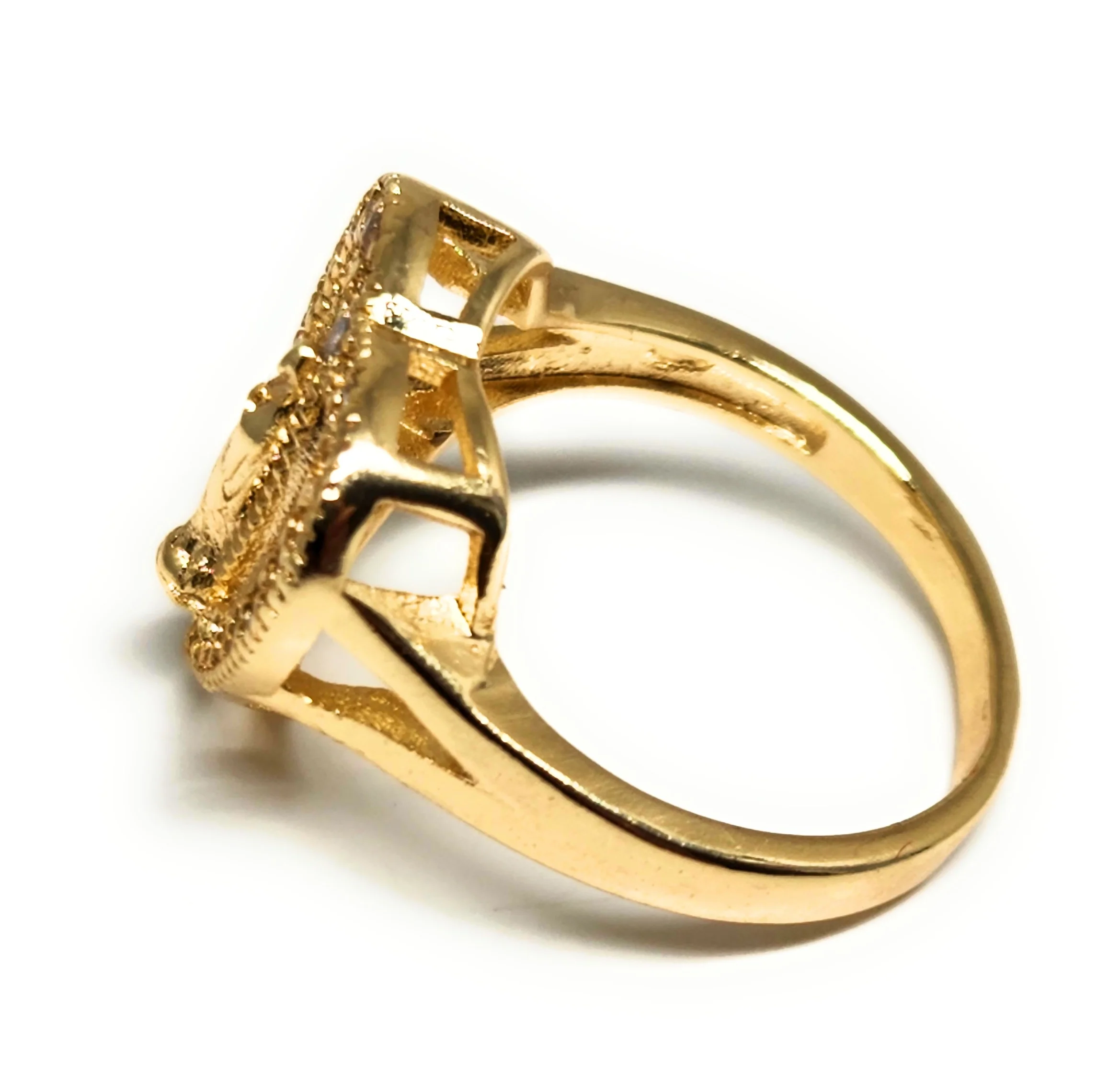Gold Plated Virgin Mary Heart CZ Ring Virgen Guadalupe Anillo Corazón - Image 2