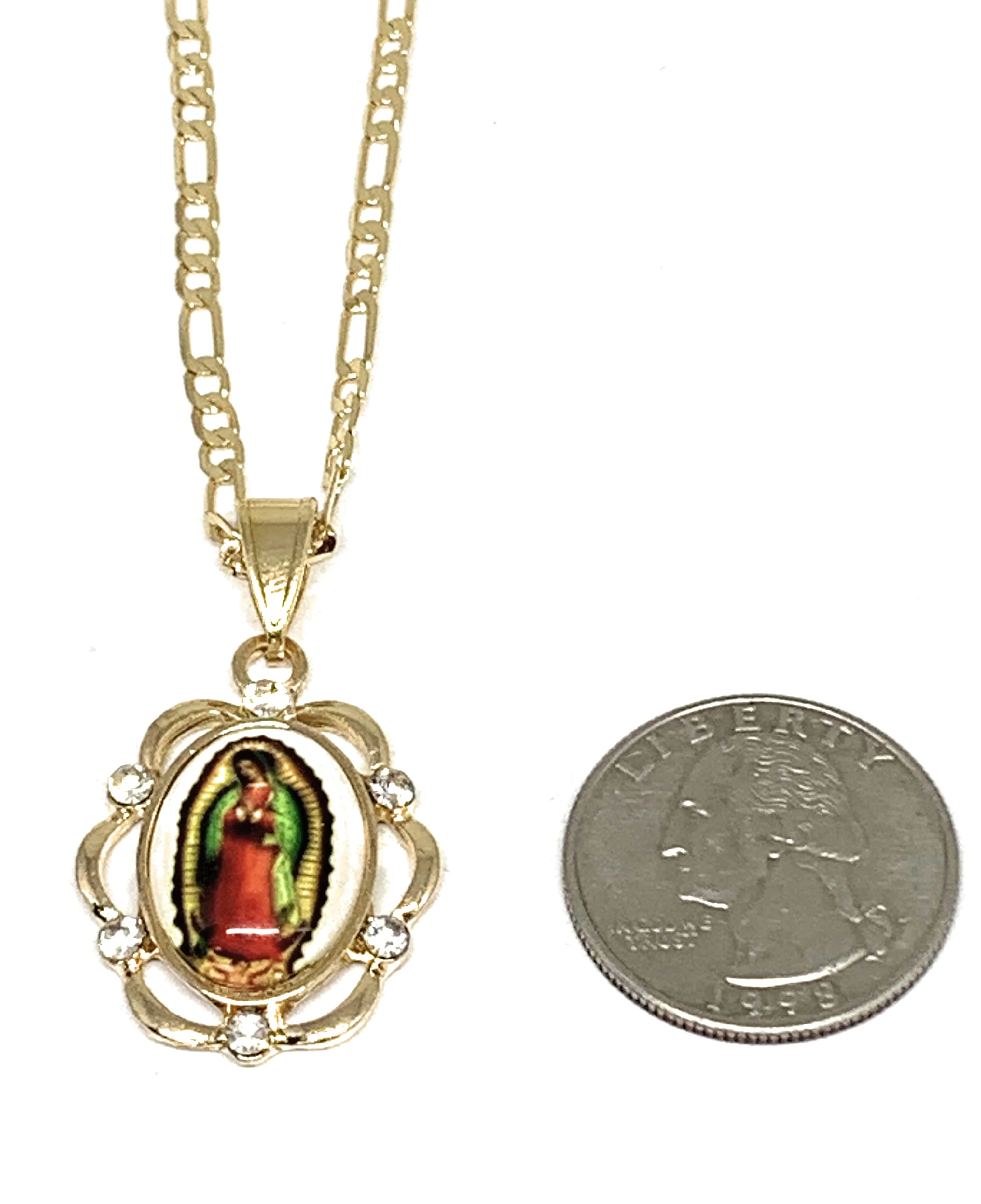 Gold Plated Virgin Mary Image Depiction CZ Pendant Necklace 24” Virgen de Guadalupe Medalla - Image 2