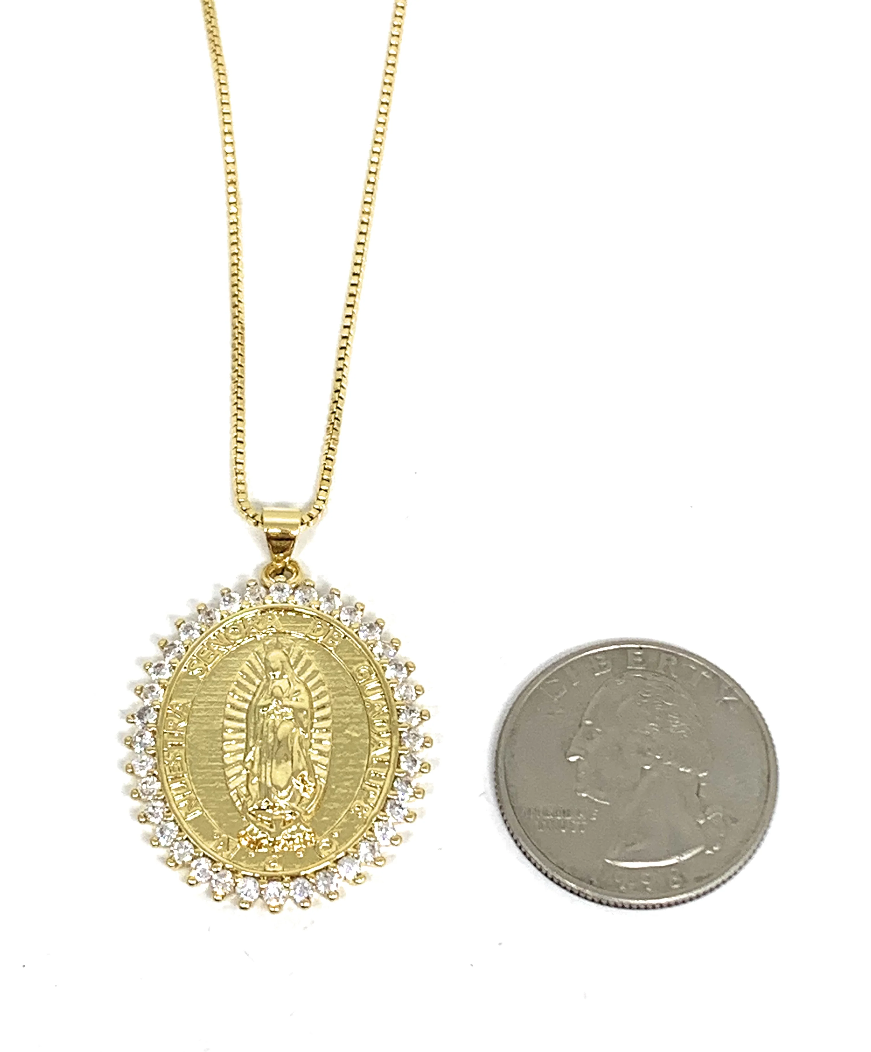 Gold Plated Virgin Mary Pendant Necklace CZ 20” Virgen de Guadalupe - Image 2