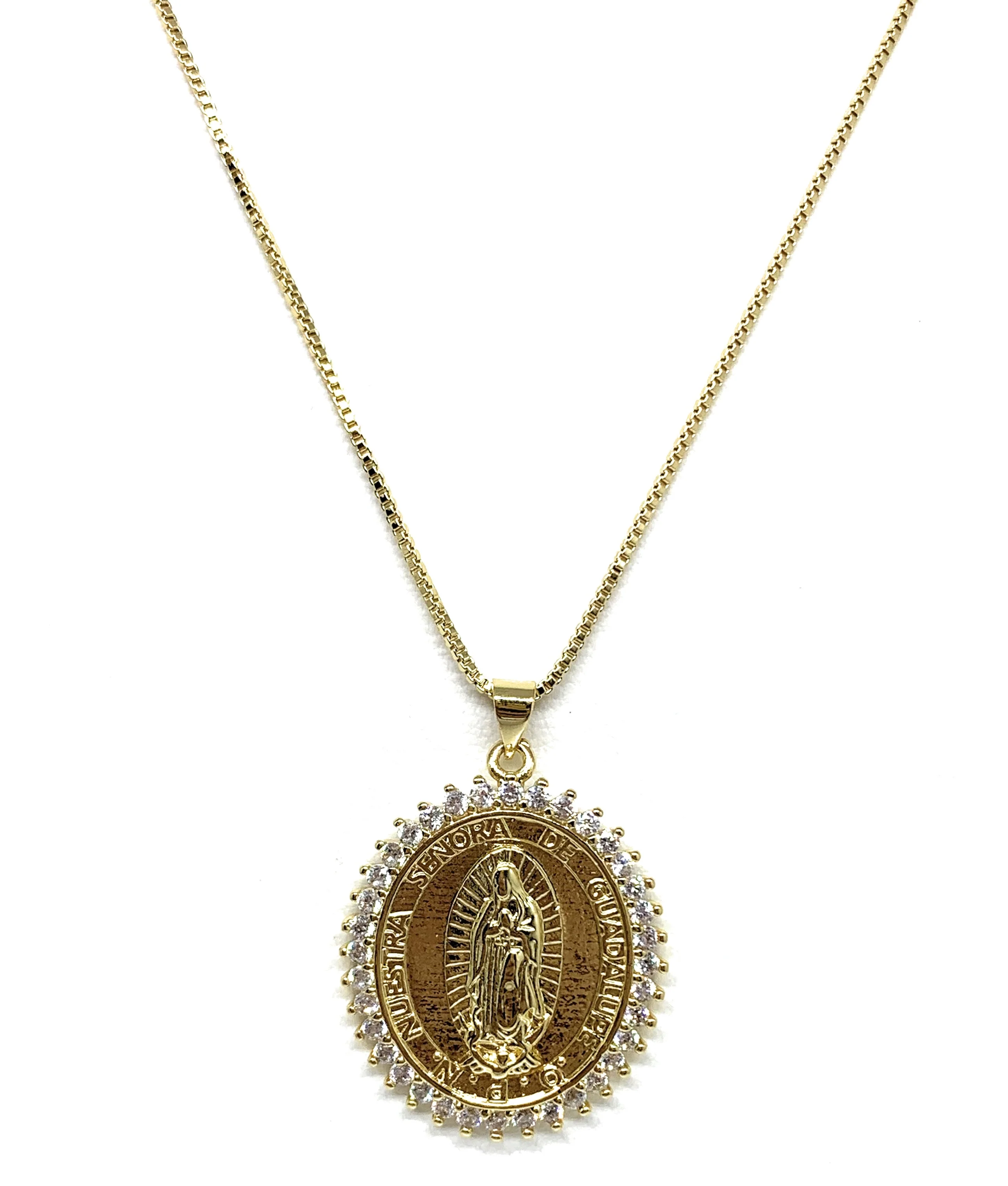 Gold Plated Virgin Mary Pendant Necklace CZ 20” Virgen de Guadalupe - Image 3