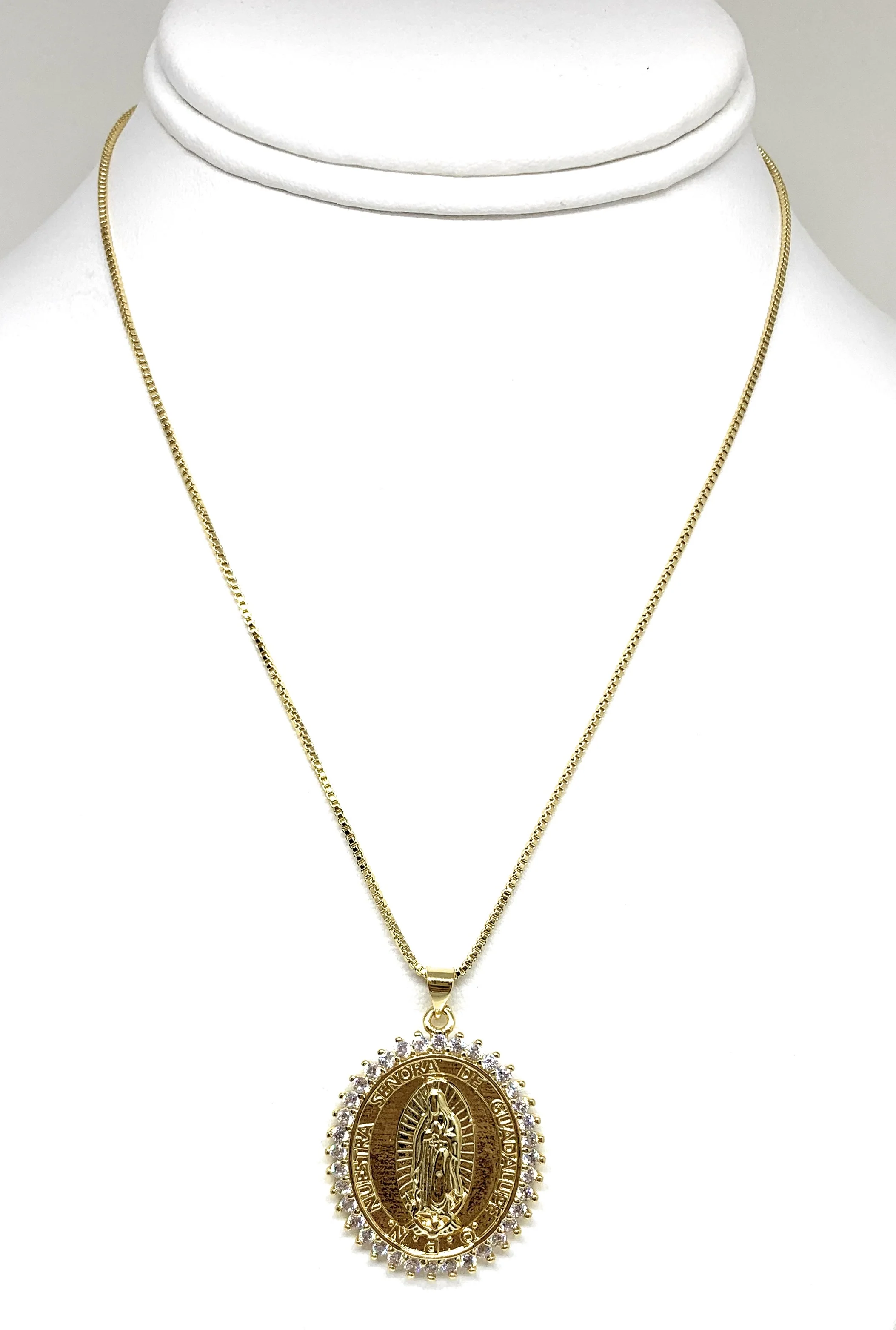 Gold Plated Virgin Mary Pendant Necklace CZ 20” Virgen de Guadalupe - Image 4