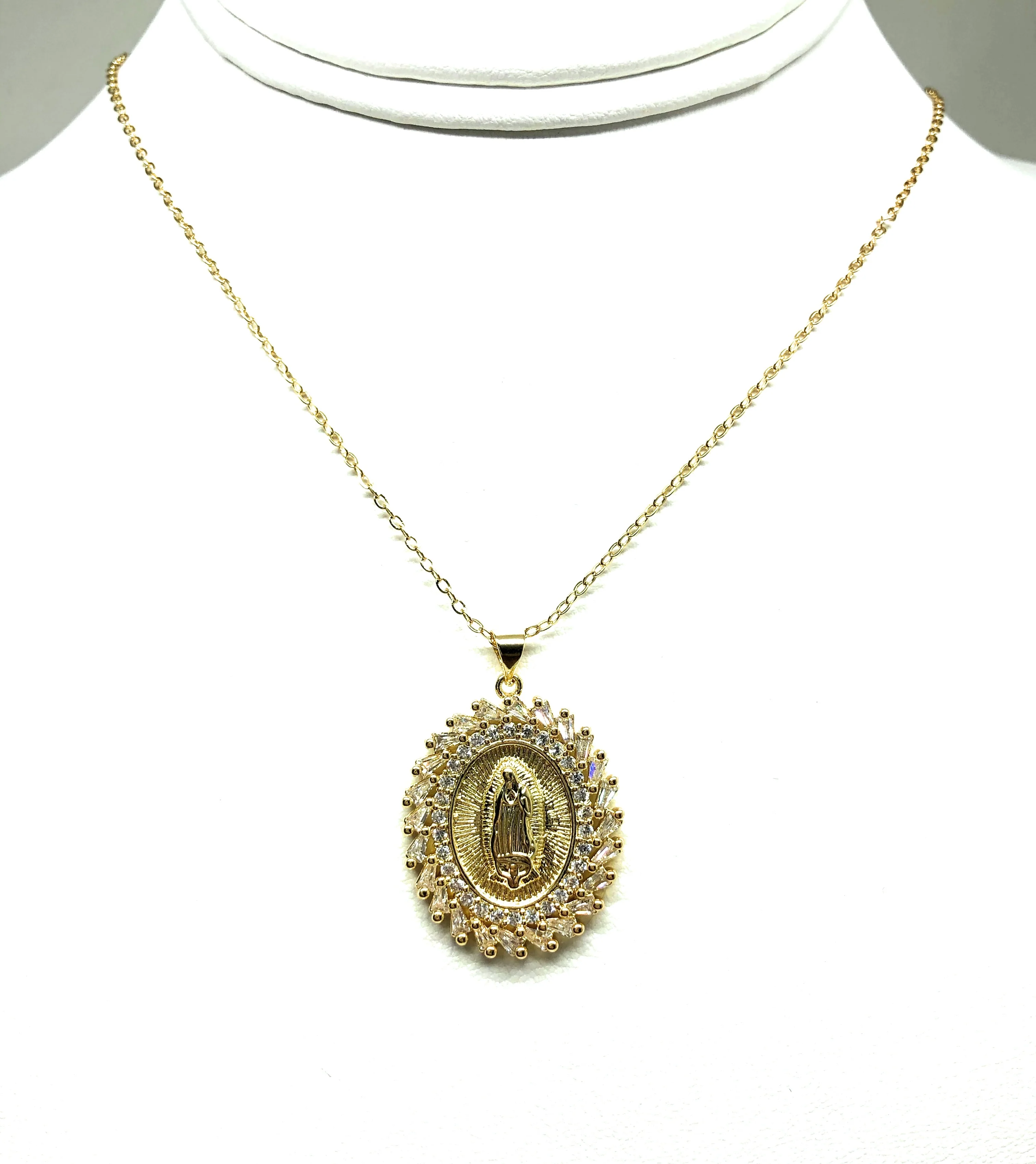 Gold Plated Virgin Mary Pendant Necklace CZ 20” Virgen de Guadalupe - Image 5