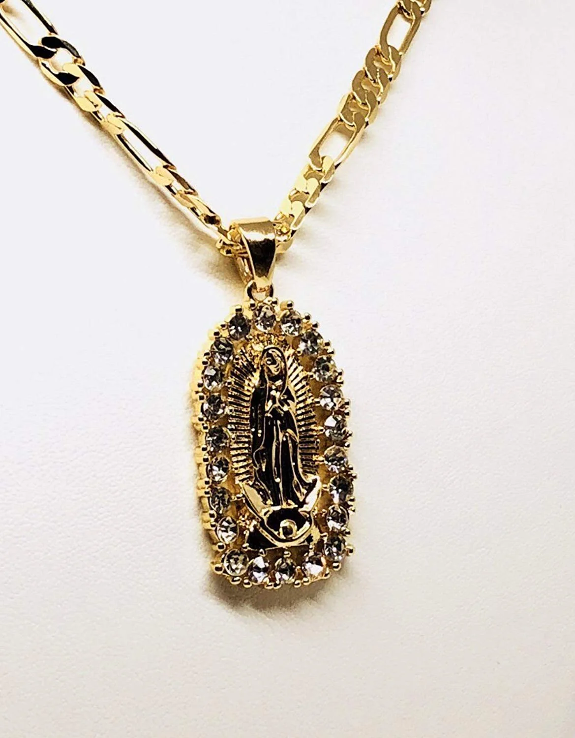Gold Plated Virgin Mary Pendant Necklace Figaro 24" Virgen de Guadalupe Medalla Oro Laminado - Image 5