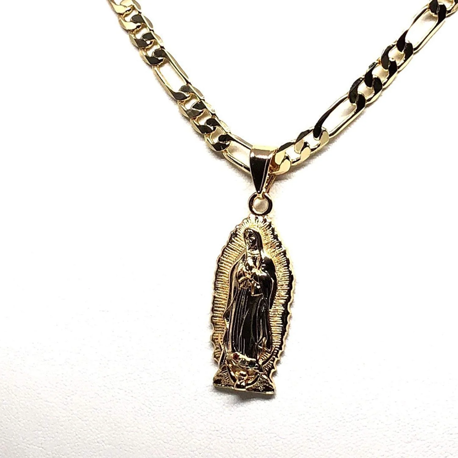 Gold Plated Virgin Mary Pendant Necklace Figaro 24" Virgen de Guadalupe Medalla Oro Laminado - Image 6
