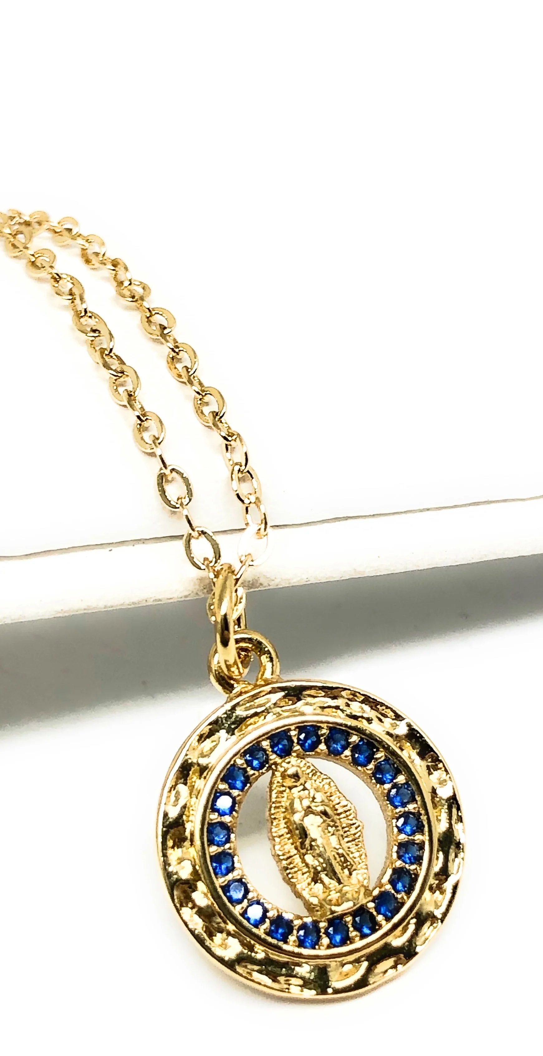 Gold Plated Virgin Mary Small Pendant Necklace 20” Virgen de Guadalupe - Image 2