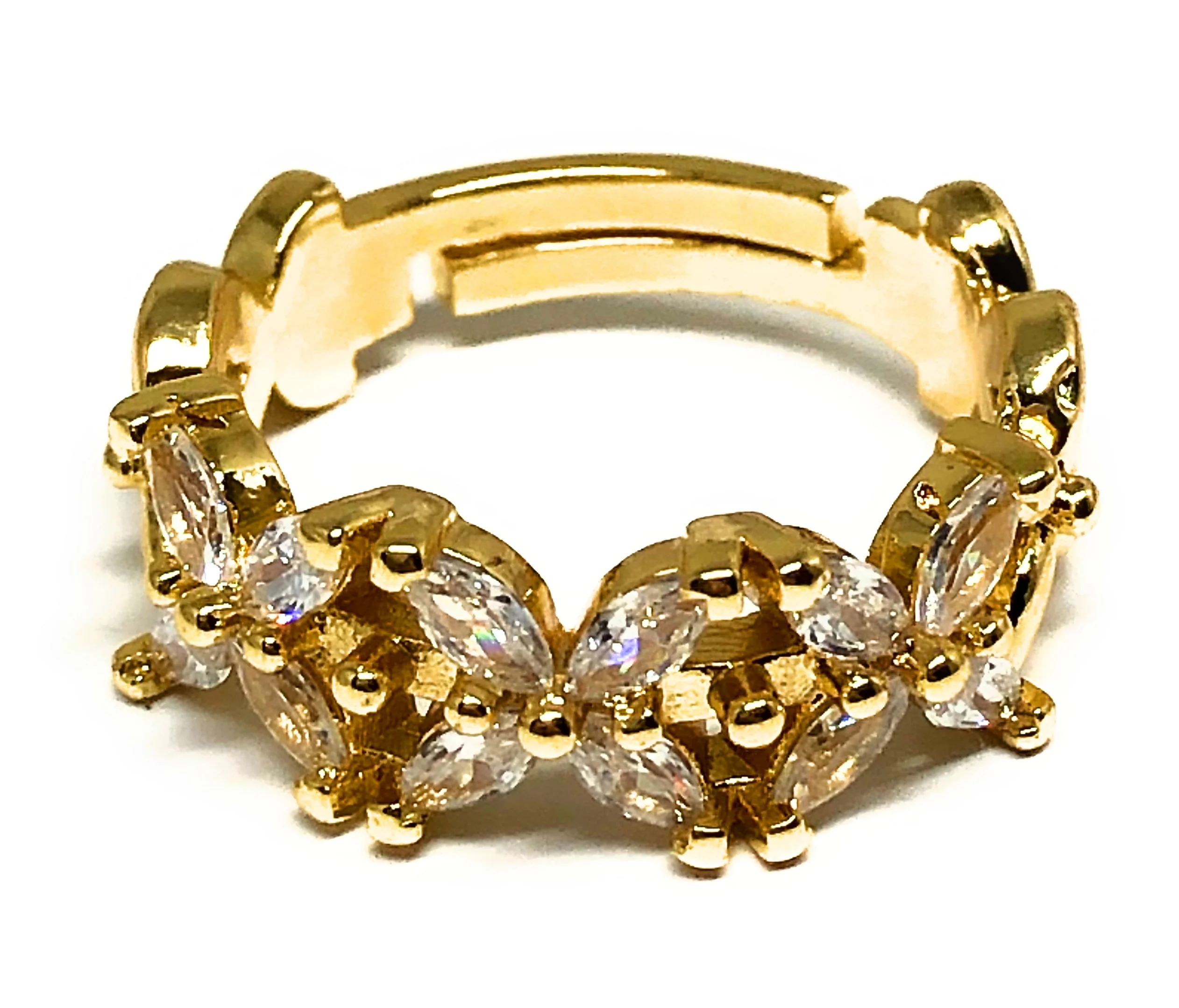 Gold Plated WHITE CZ Flower Adjustable Ring Anillo - Image 2