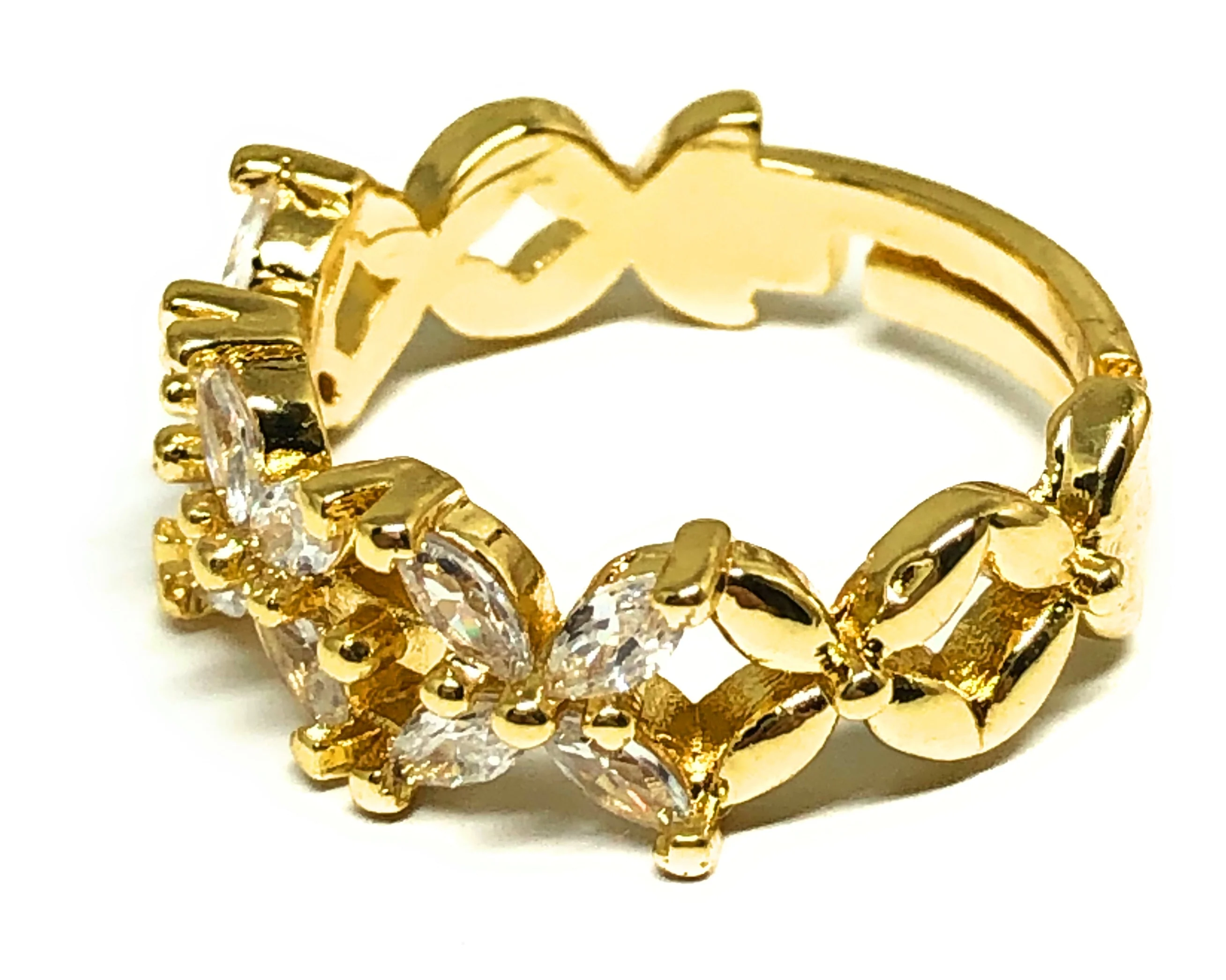 Gold Plated WHITE CZ Flower Adjustable Ring Anillo - Image 3