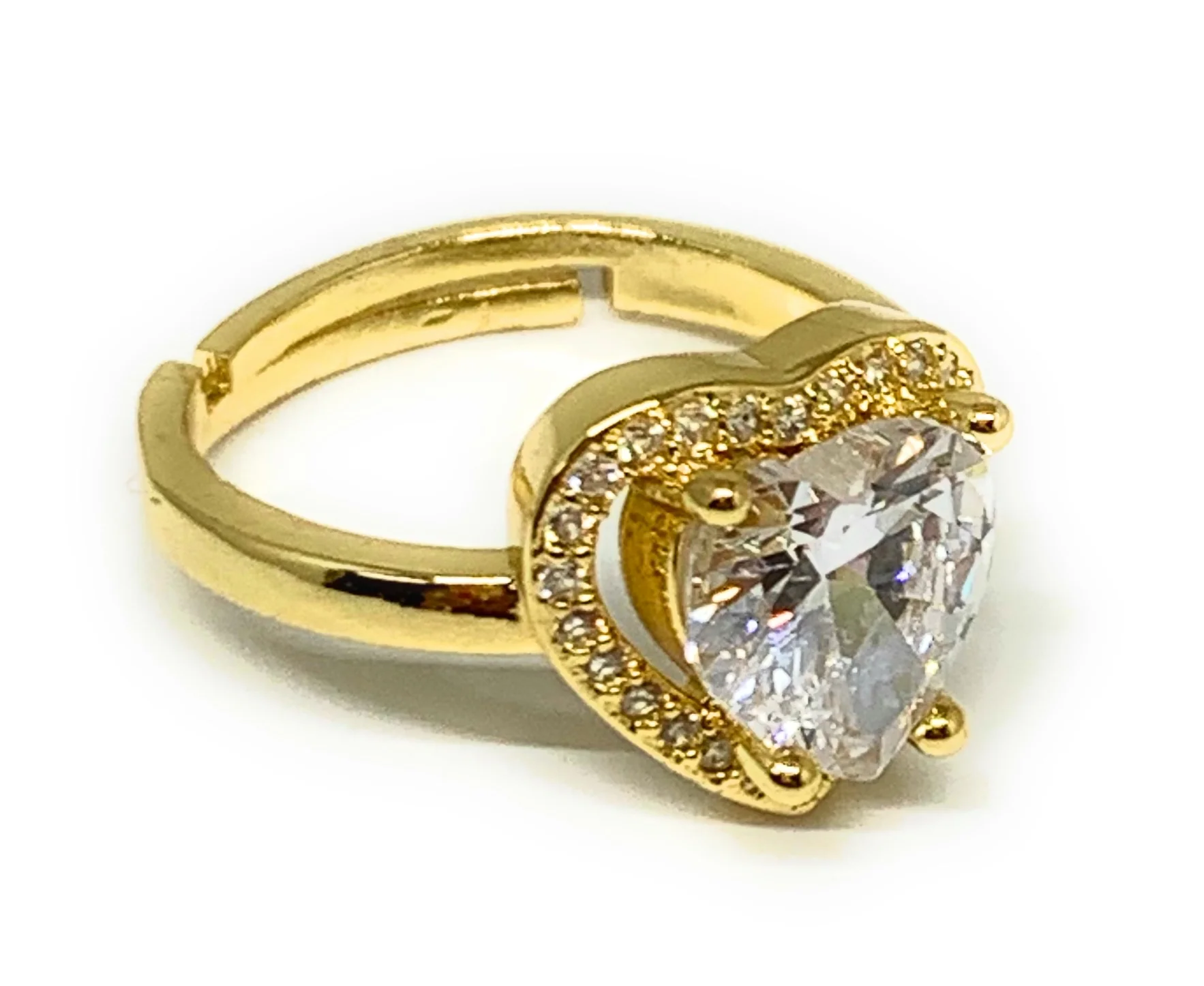 Gold Plated WHITE CZ Heart Adjustable Ring Anillo - Image 2