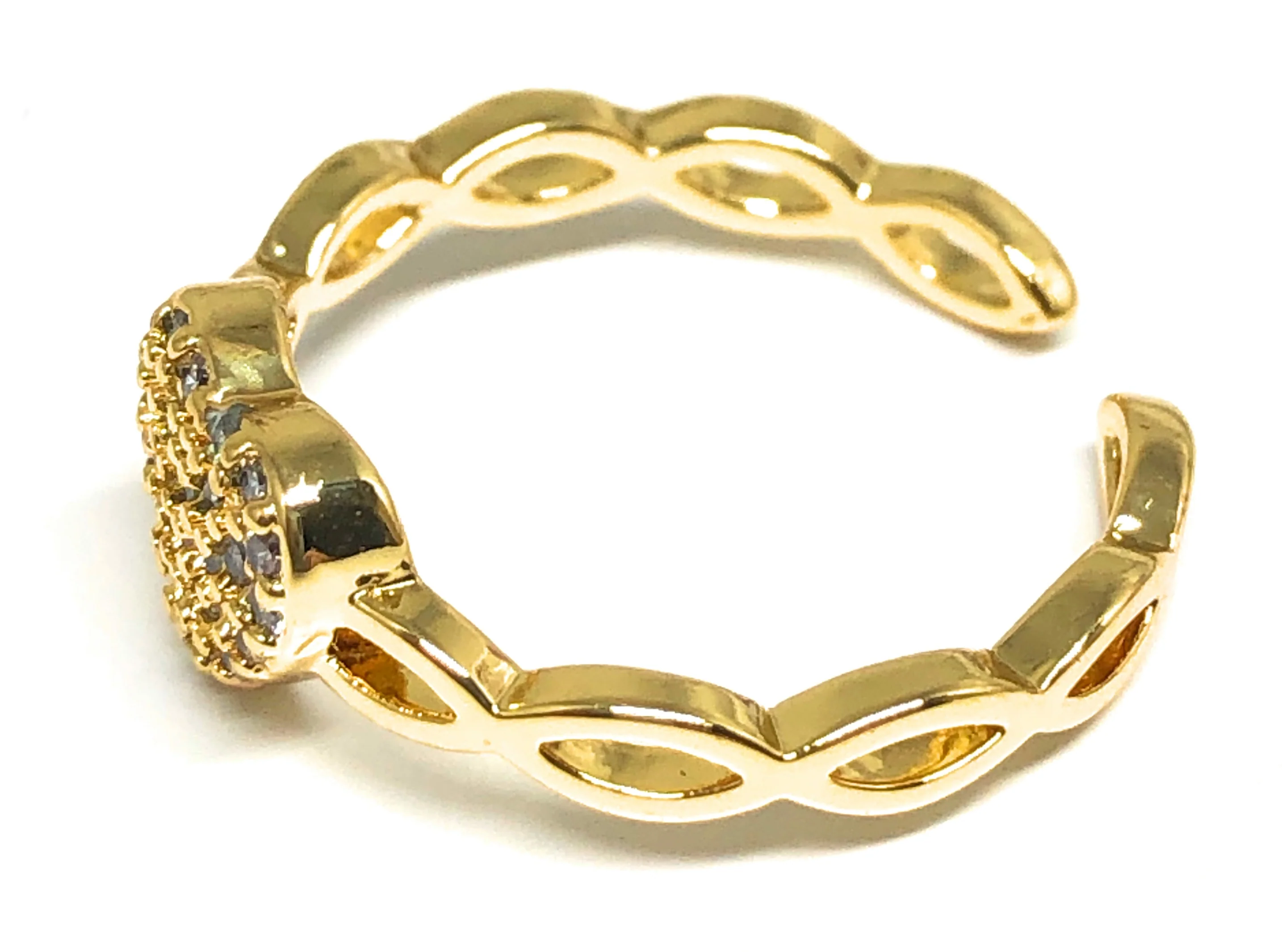 Gold Plated WHITE CZ Heart Adjustable Ring Anillo - Image 2