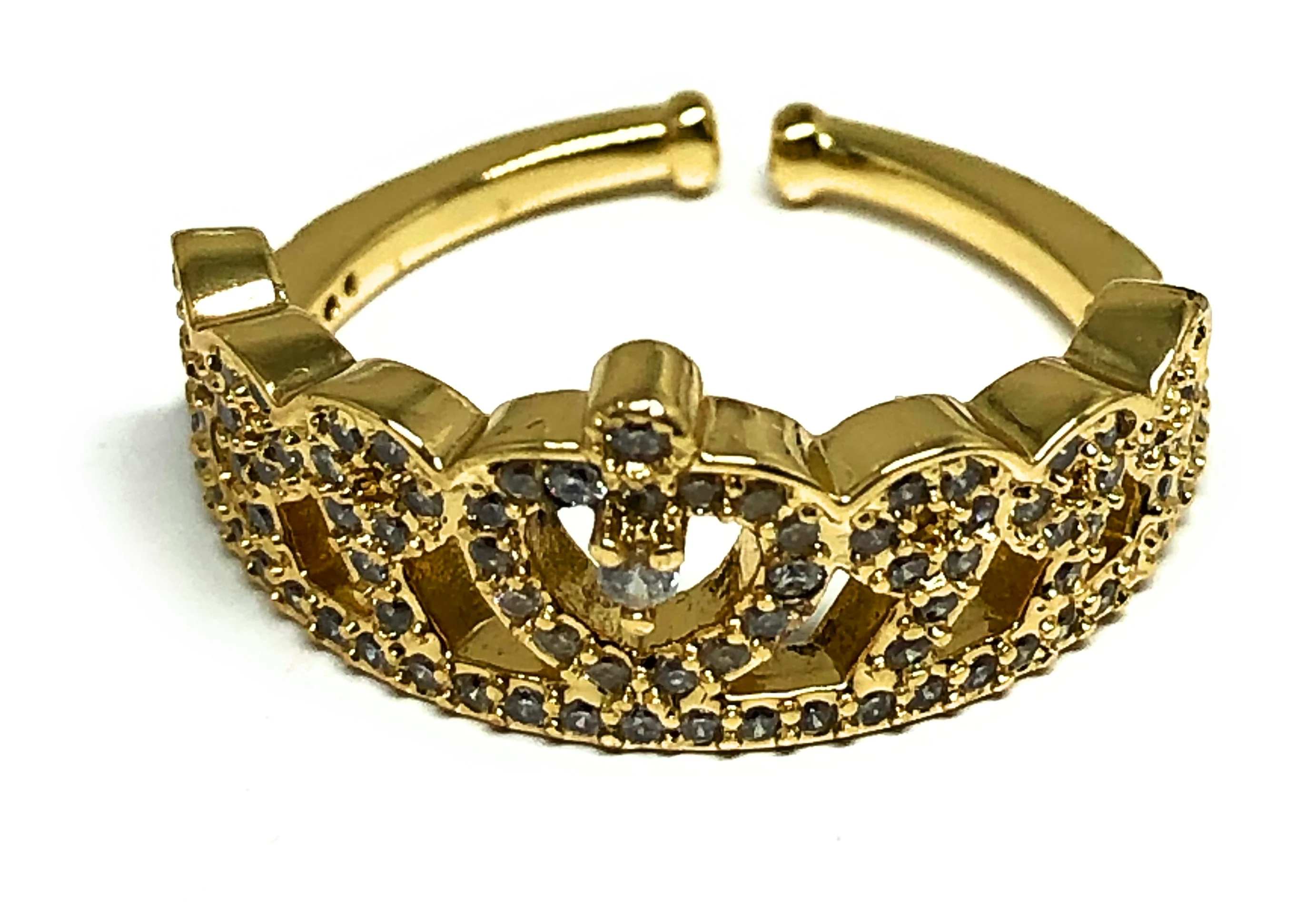 Gold Plated Women’s Queen Crown CZ Adjustable Ring Anillo - Image 3