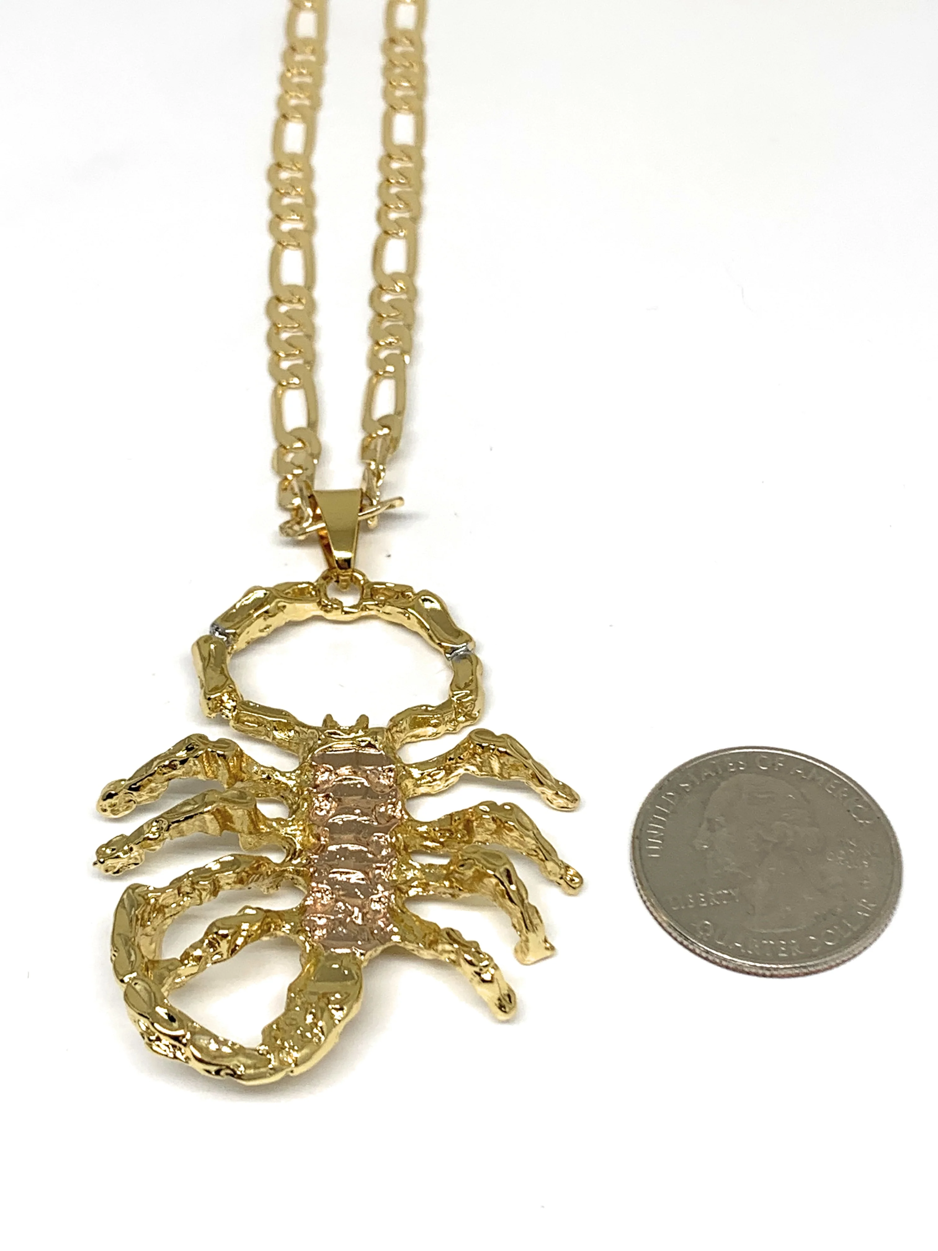 Gold Plated Yellow and Rose Big Scorpion Pendant Necklace 26" inch Alacran - Image 2