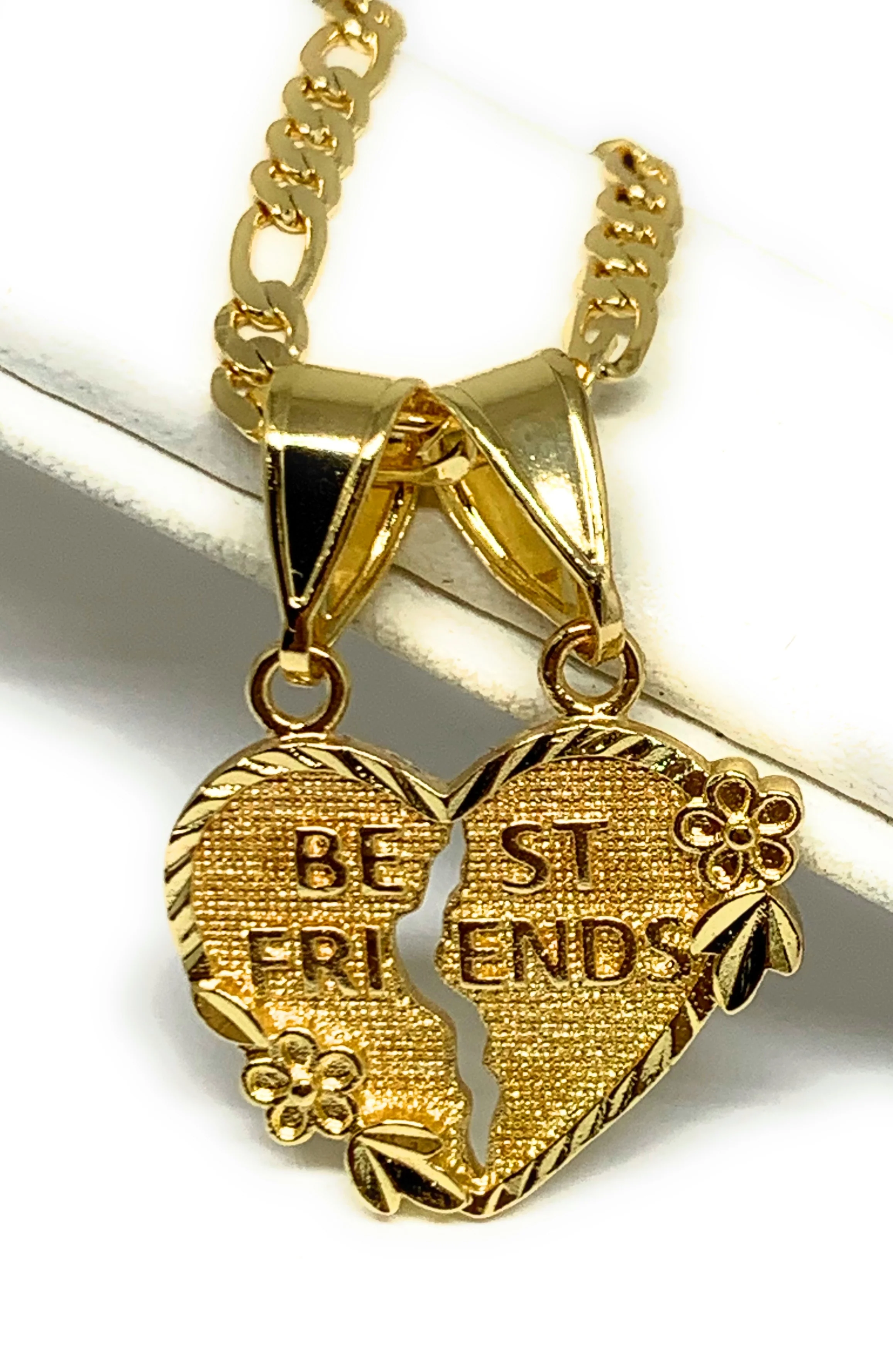 Gold Plated Yellow "Best Friends" Heart Split Pendant Necklace 24"