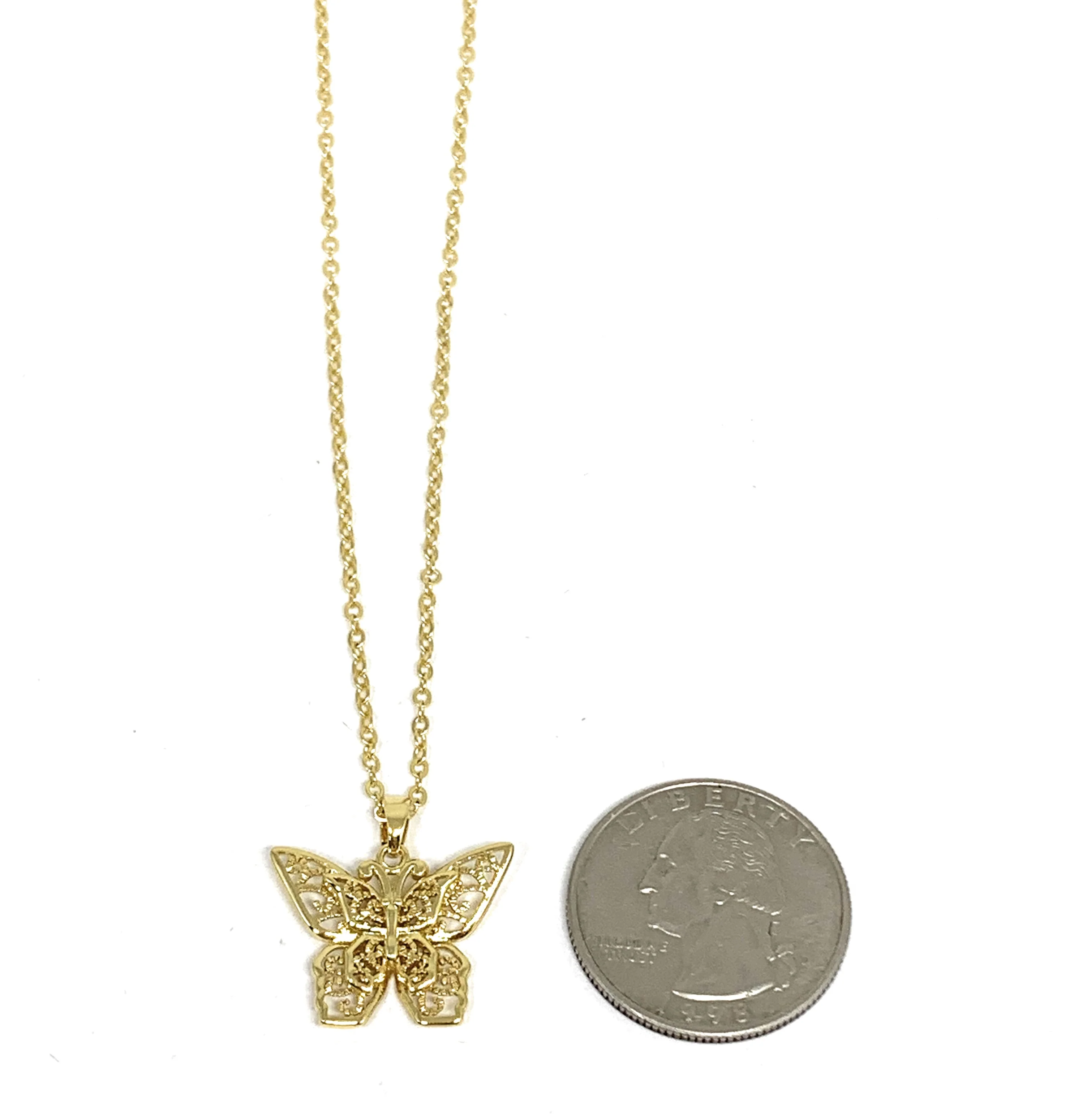 Gold Plated Yellow Butterfly Dainty Pendant Necklace Chain 20” - Image 2