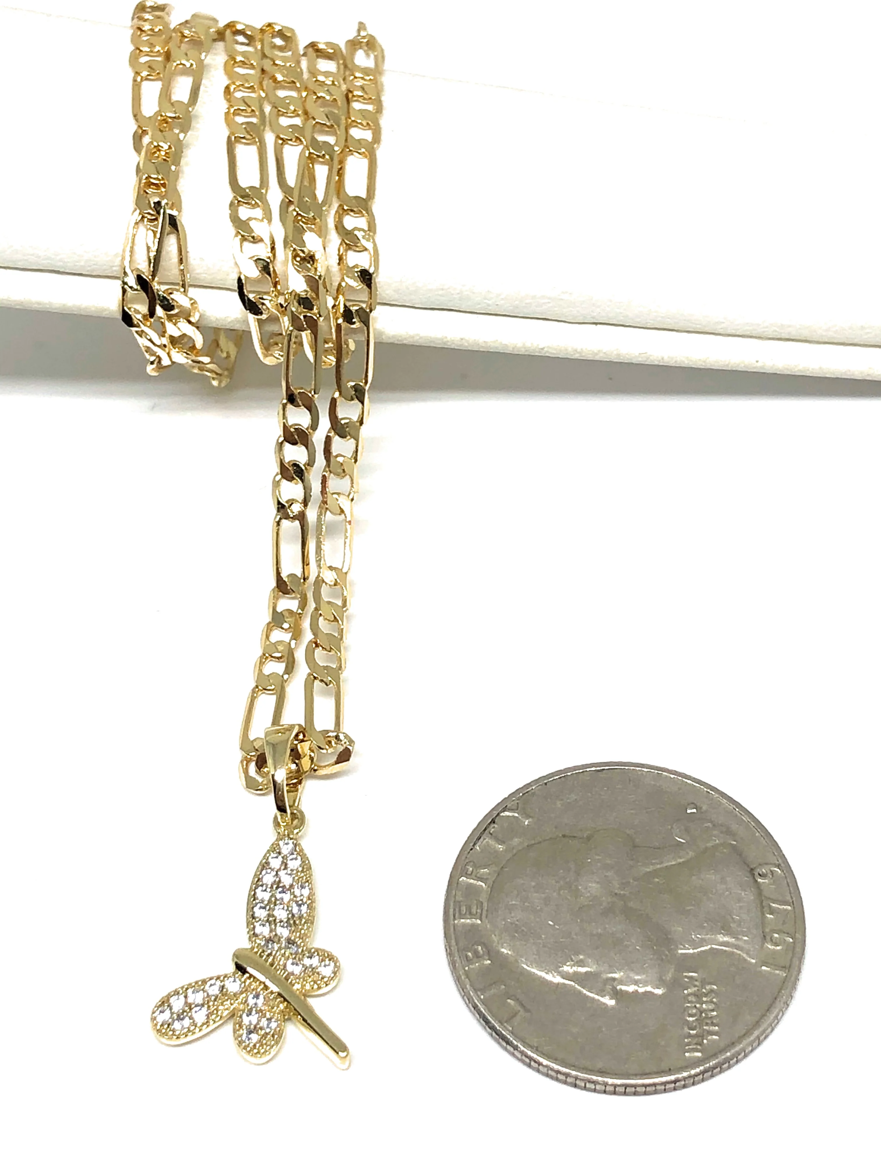 Gold Plated Yellow Dainty Butterfly CZ Pendant Necklace Chain 18” 3mm - Image 2