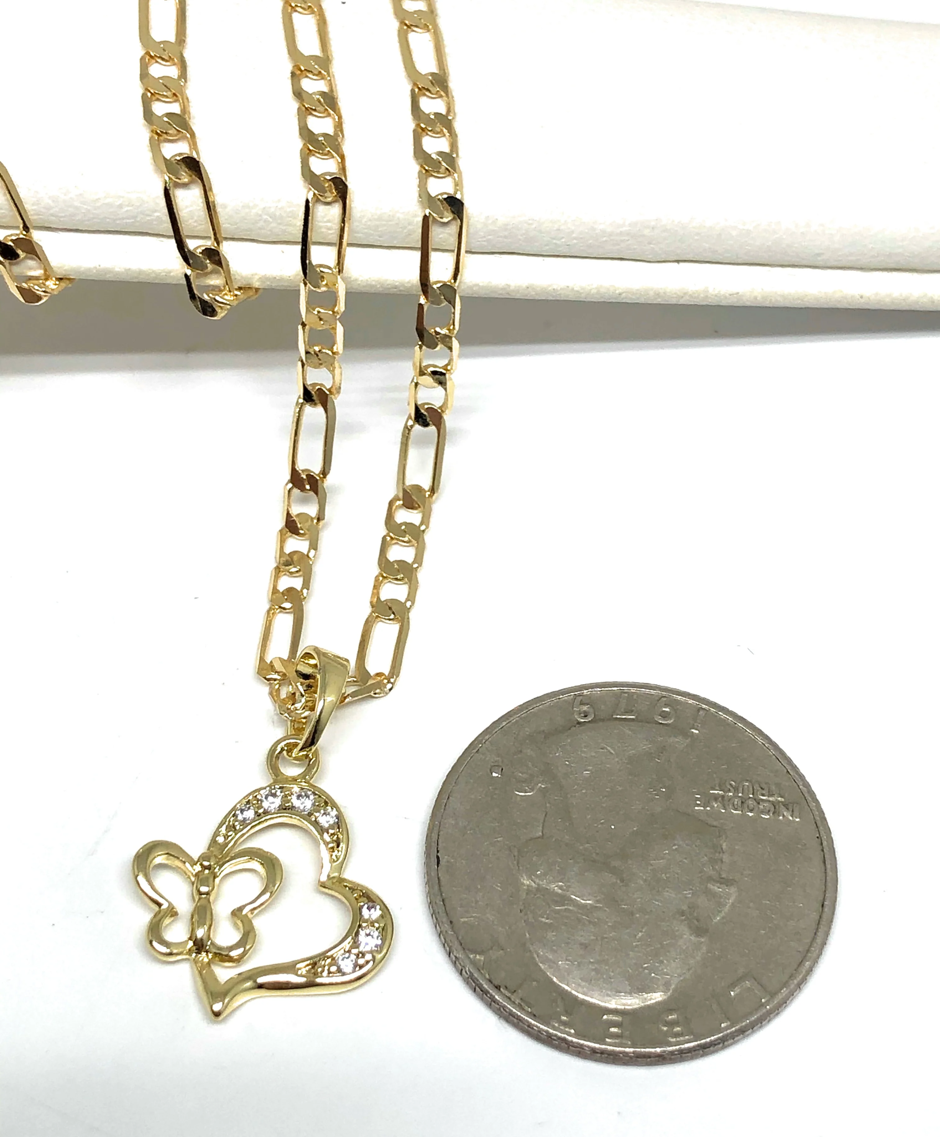 Gold Plated Yellow Dainty Butterfly Heart CZ Pendant Necklace Chain 18” 3mm - Image 2