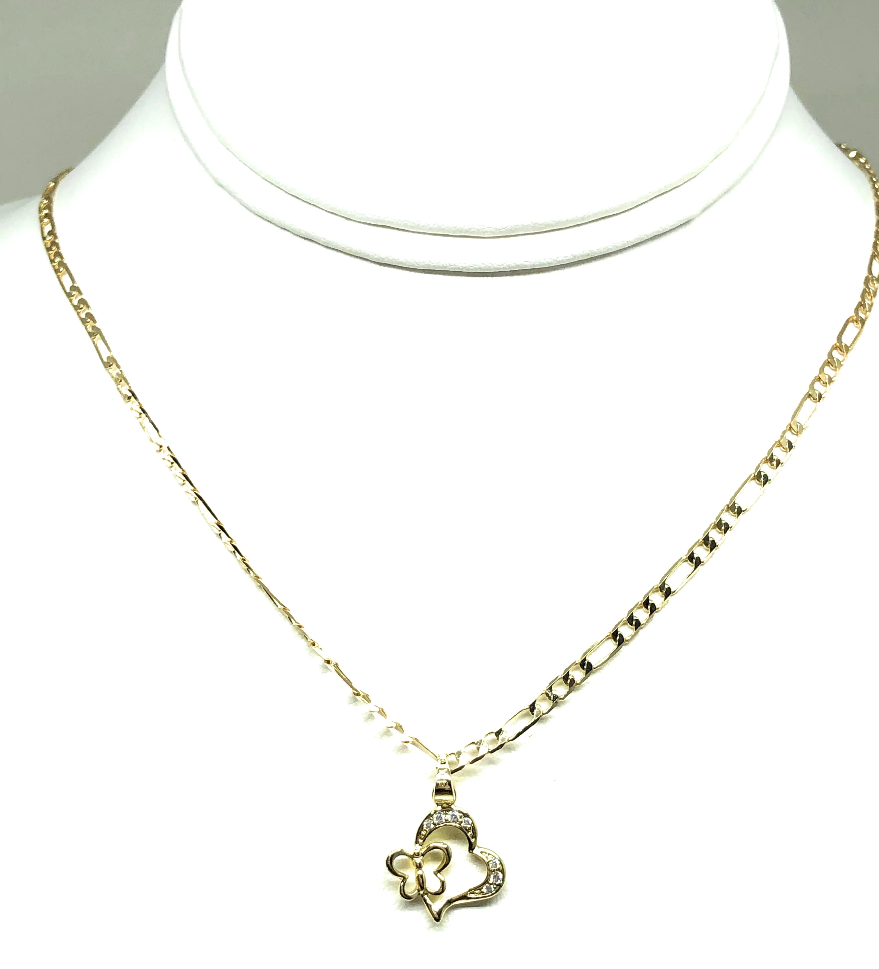 Gold Plated Yellow Dainty Butterfly Heart CZ Pendant Necklace Chain 18” 3mm - Image 3