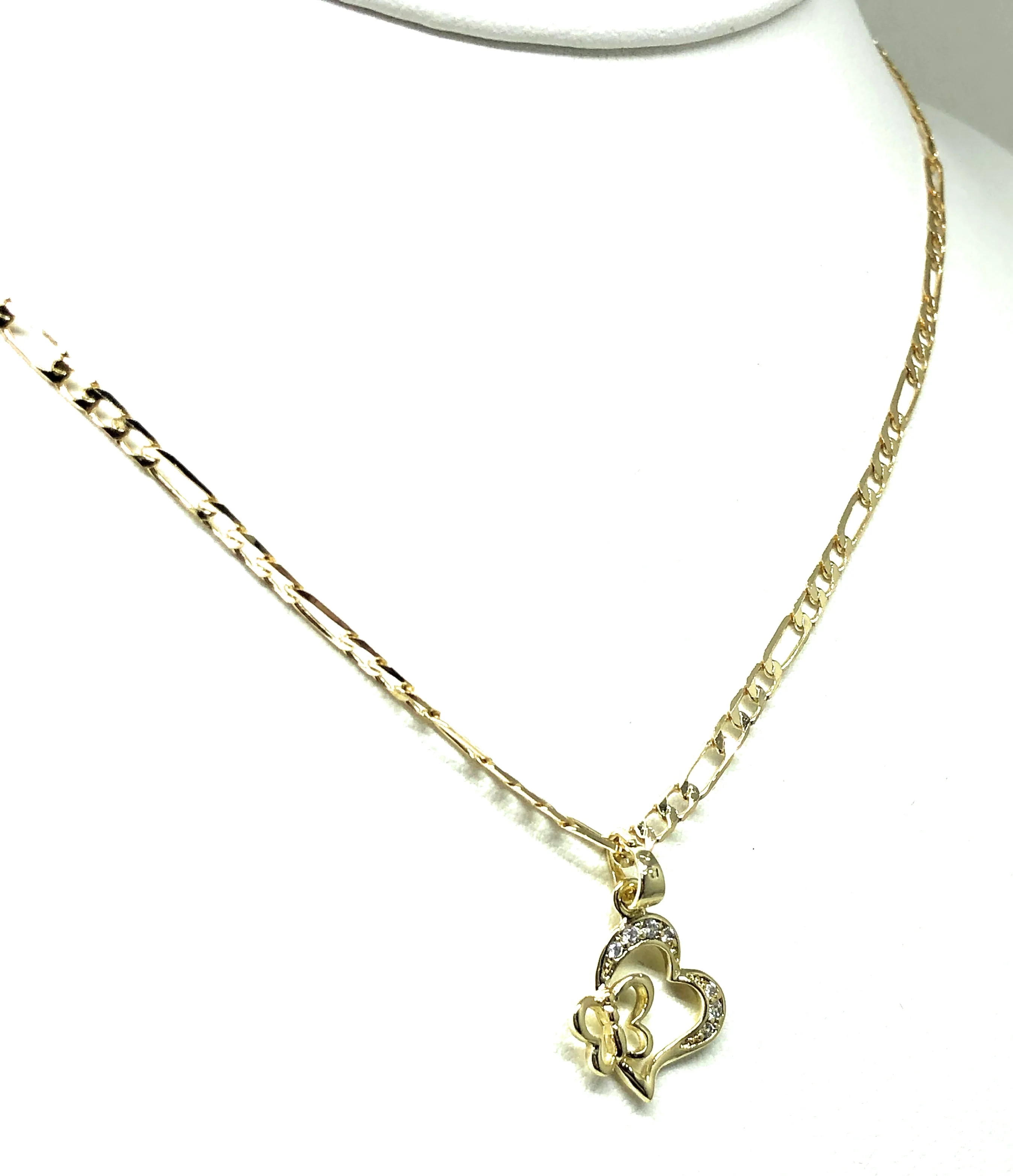 Gold Plated Yellow Dainty Butterfly Heart CZ Pendant Necklace Chain 18” 3mm - Image 5