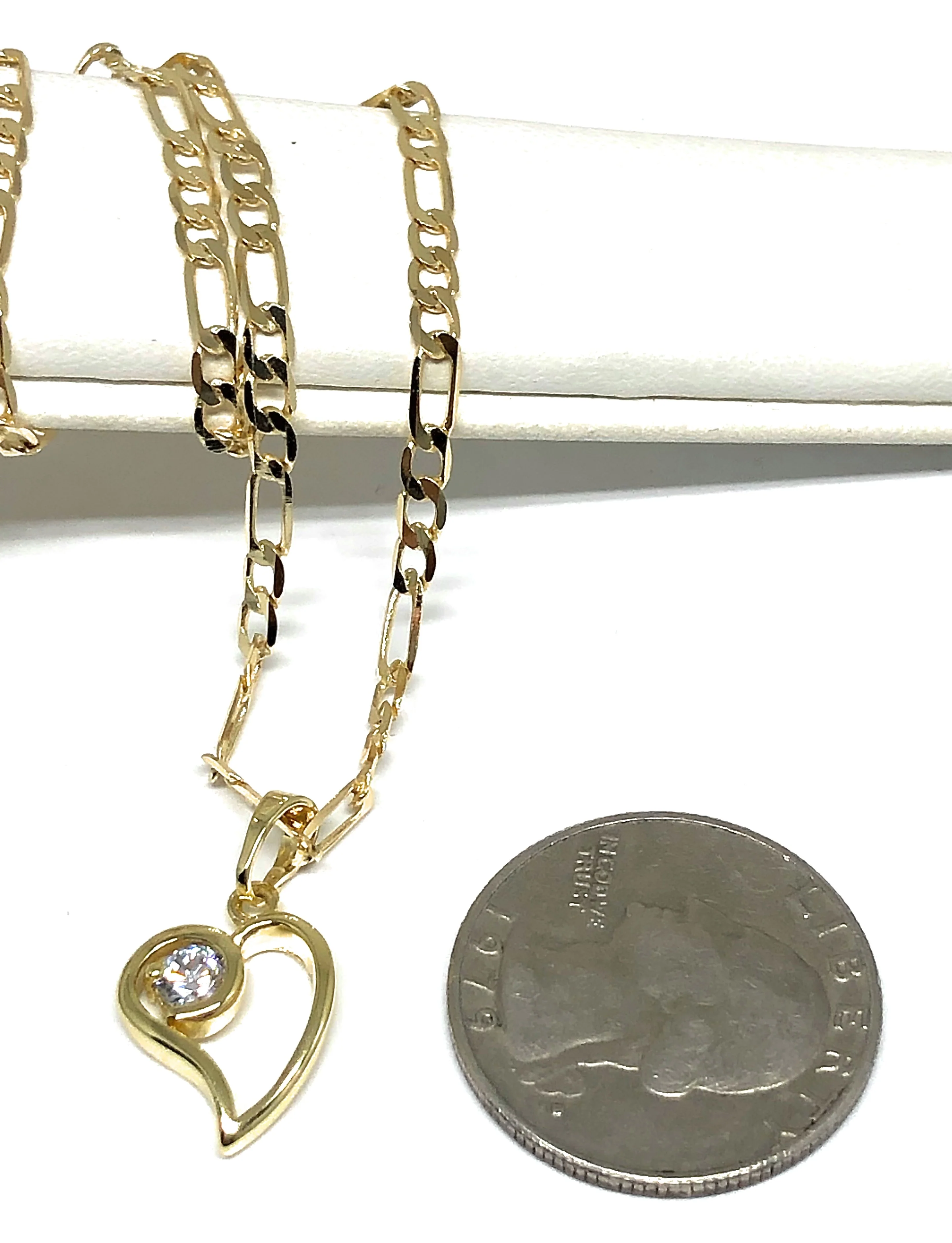 Gold Plated Yellow Dainty Heart CZ Pendant Necklace Chain 18” 3mm - Image 2