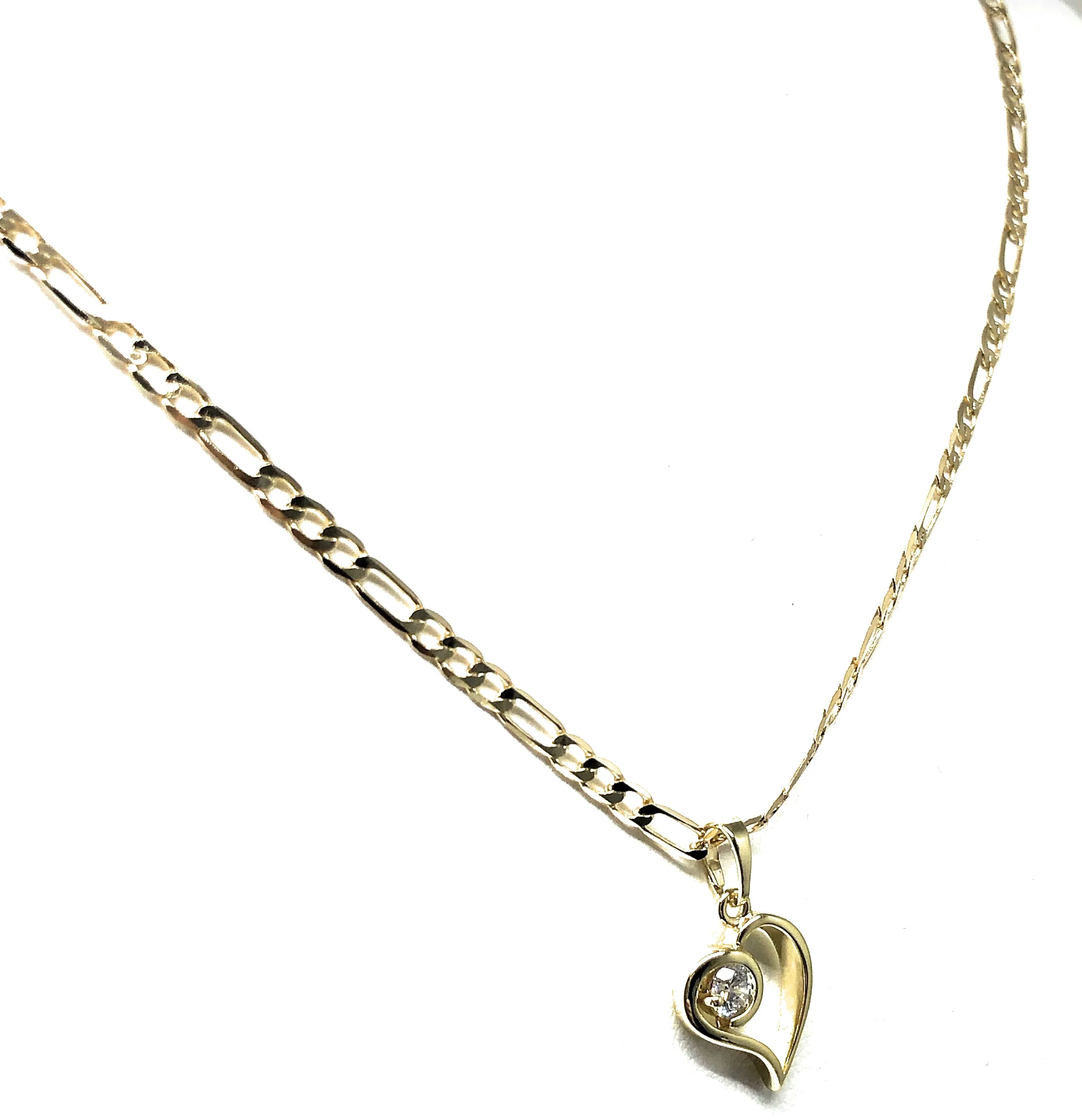 Gold Plated Yellow Dainty Heart CZ Pendant Necklace Chain 18” 3mm - Image 3