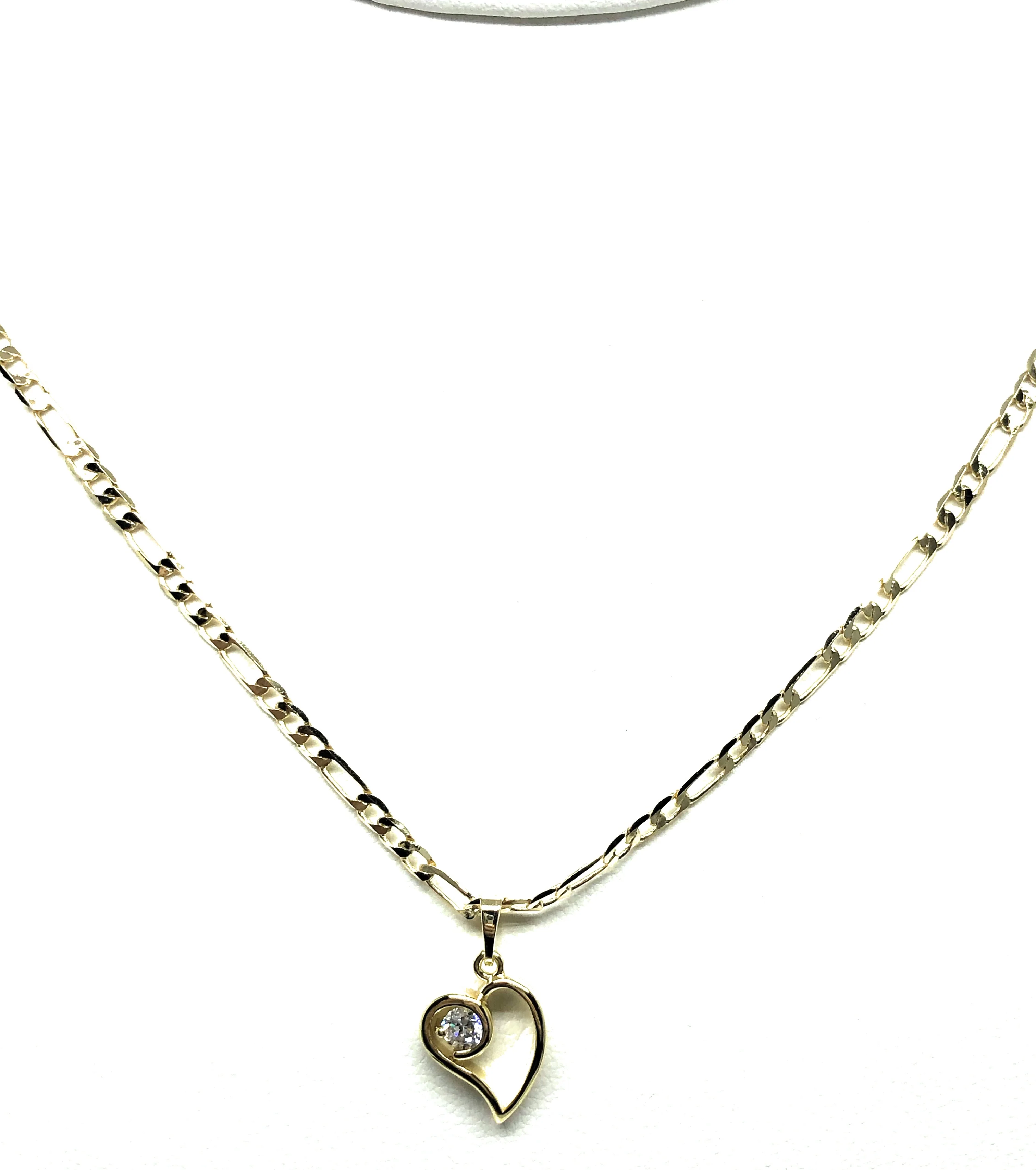 Gold Plated Yellow Dainty Heart CZ Pendant Necklace Chain 18” 3mm - Image 4